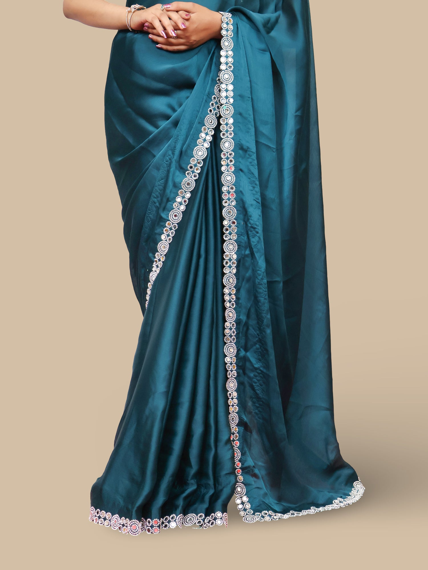 Designer Saree with American Diamond & Mirror Work by Shreekama