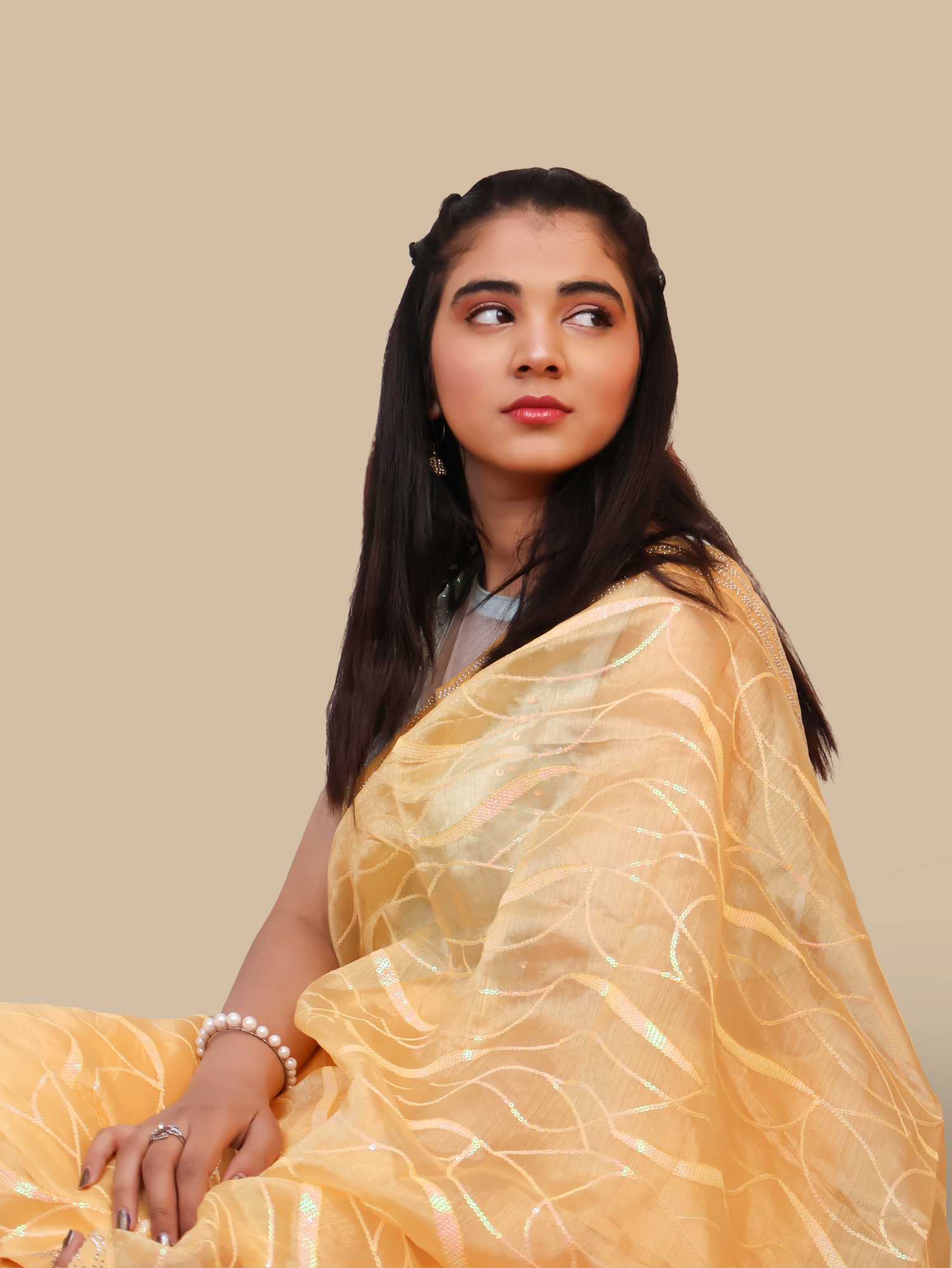 Designer Saree with Rhinestones & Heavy Sequin Work by Shreekama