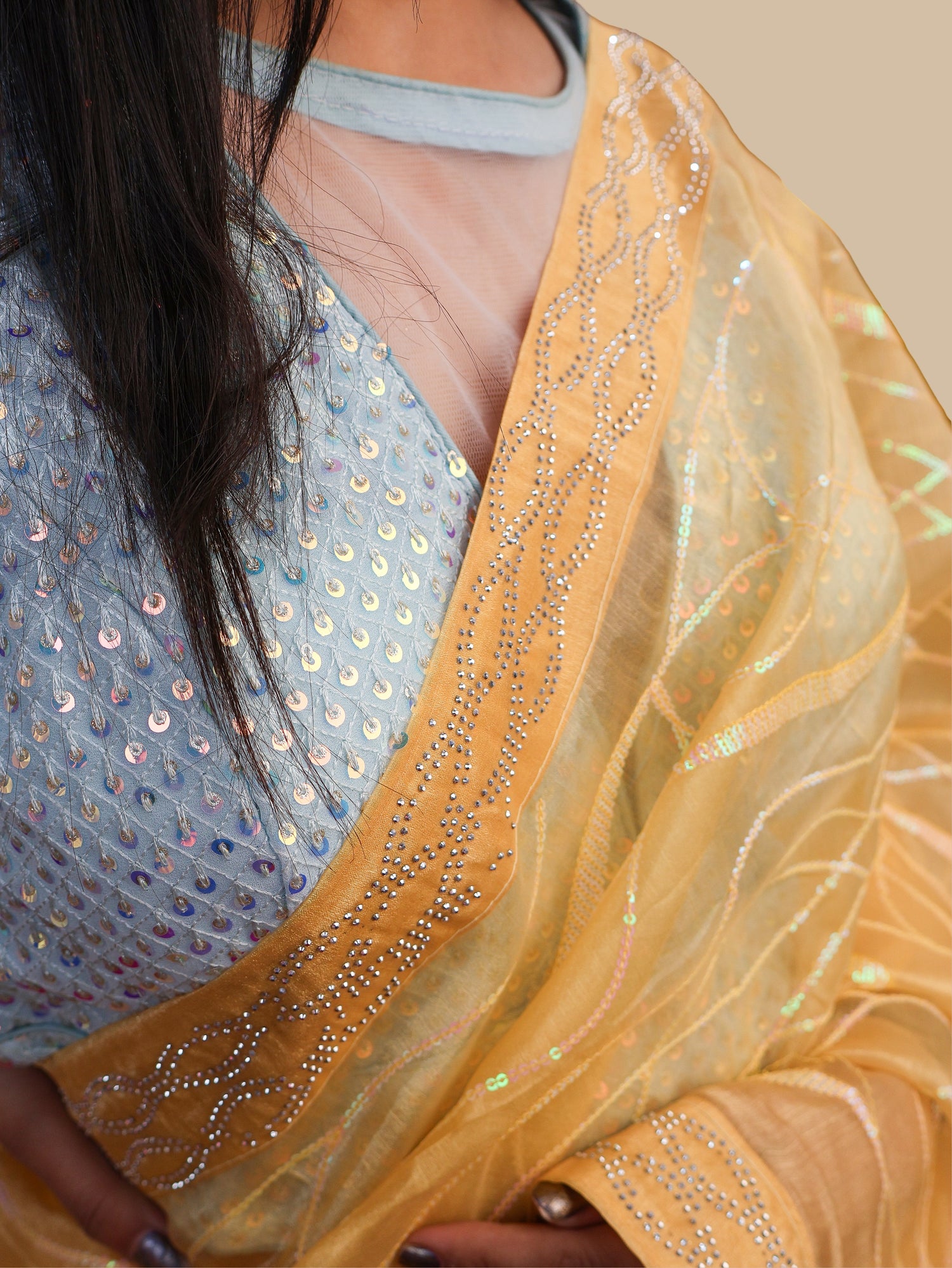 Designer Saree with Rhinestones & Heavy Sequin Work by Shreekama