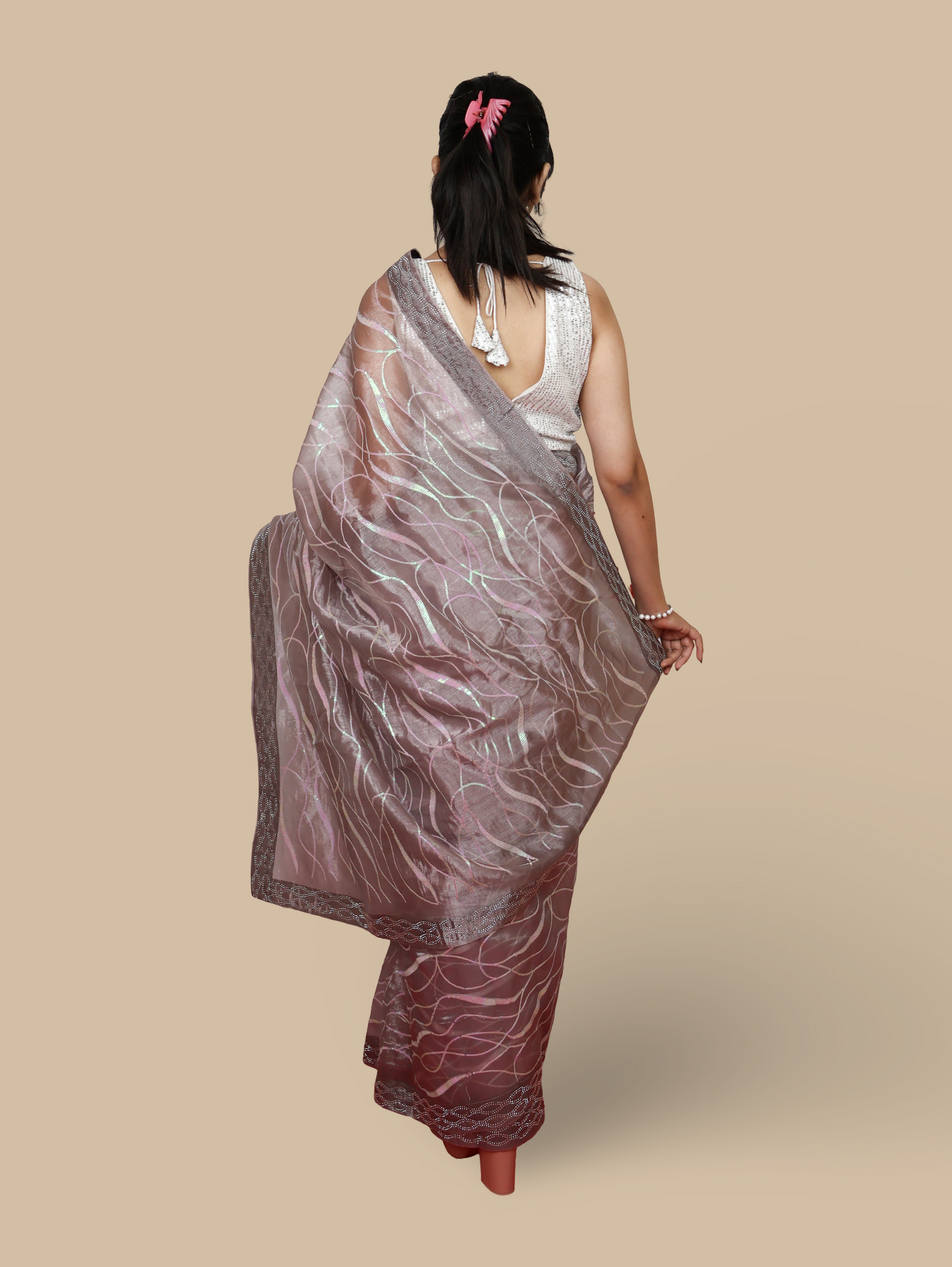 Designer Saree with Rhinestones & Heavy Sequin Work by Shreekama