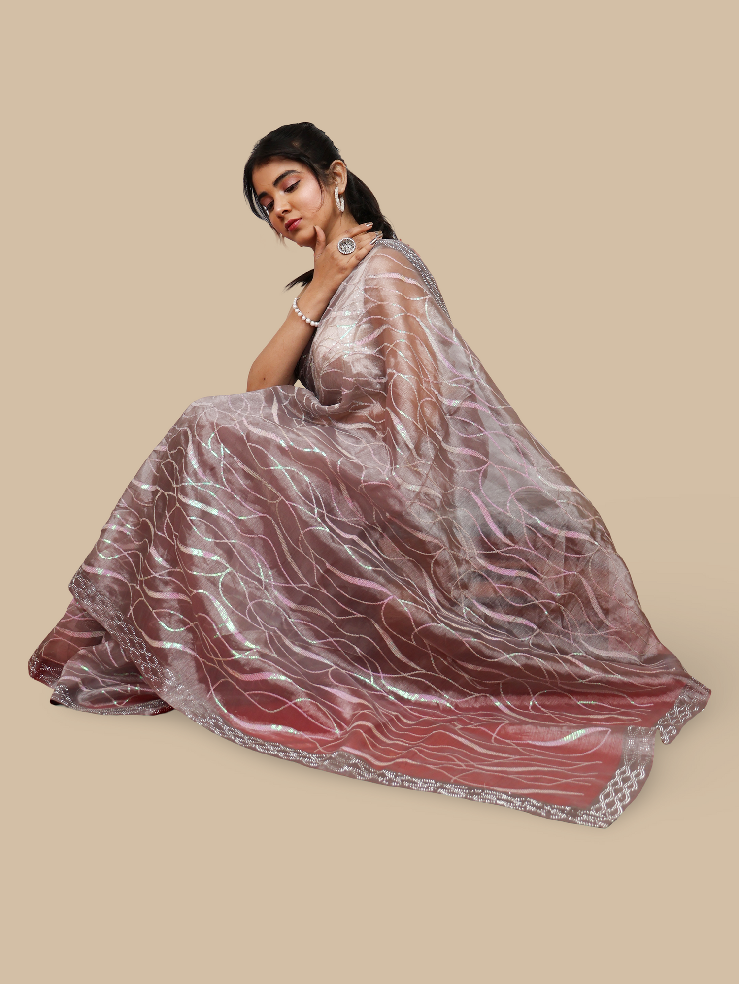 Designer Saree with Rhinestones & Heavy Sequin Work by Shreekama