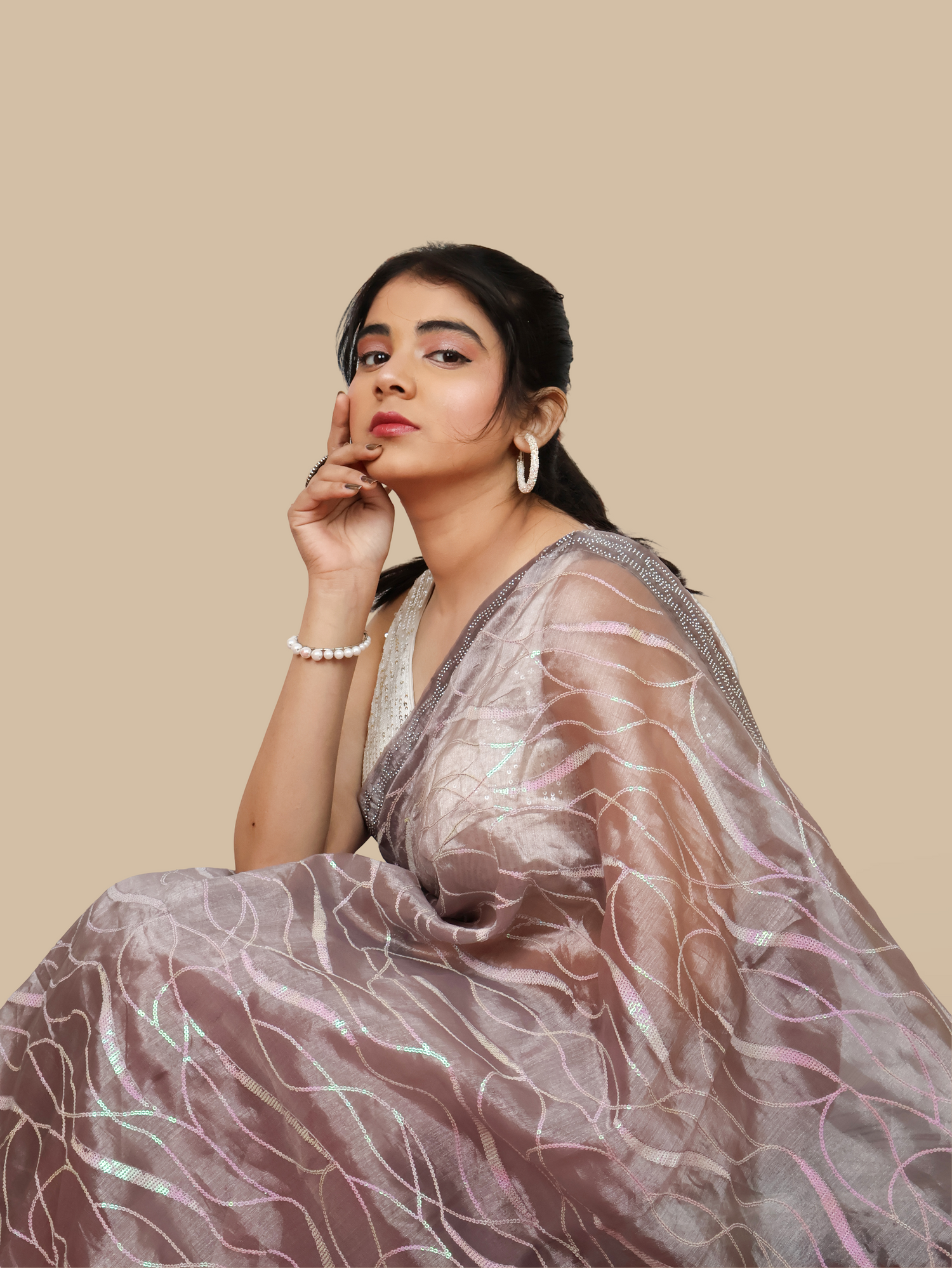 Designer Saree with Rhinestones & Heavy Sequin Work by Shreekama