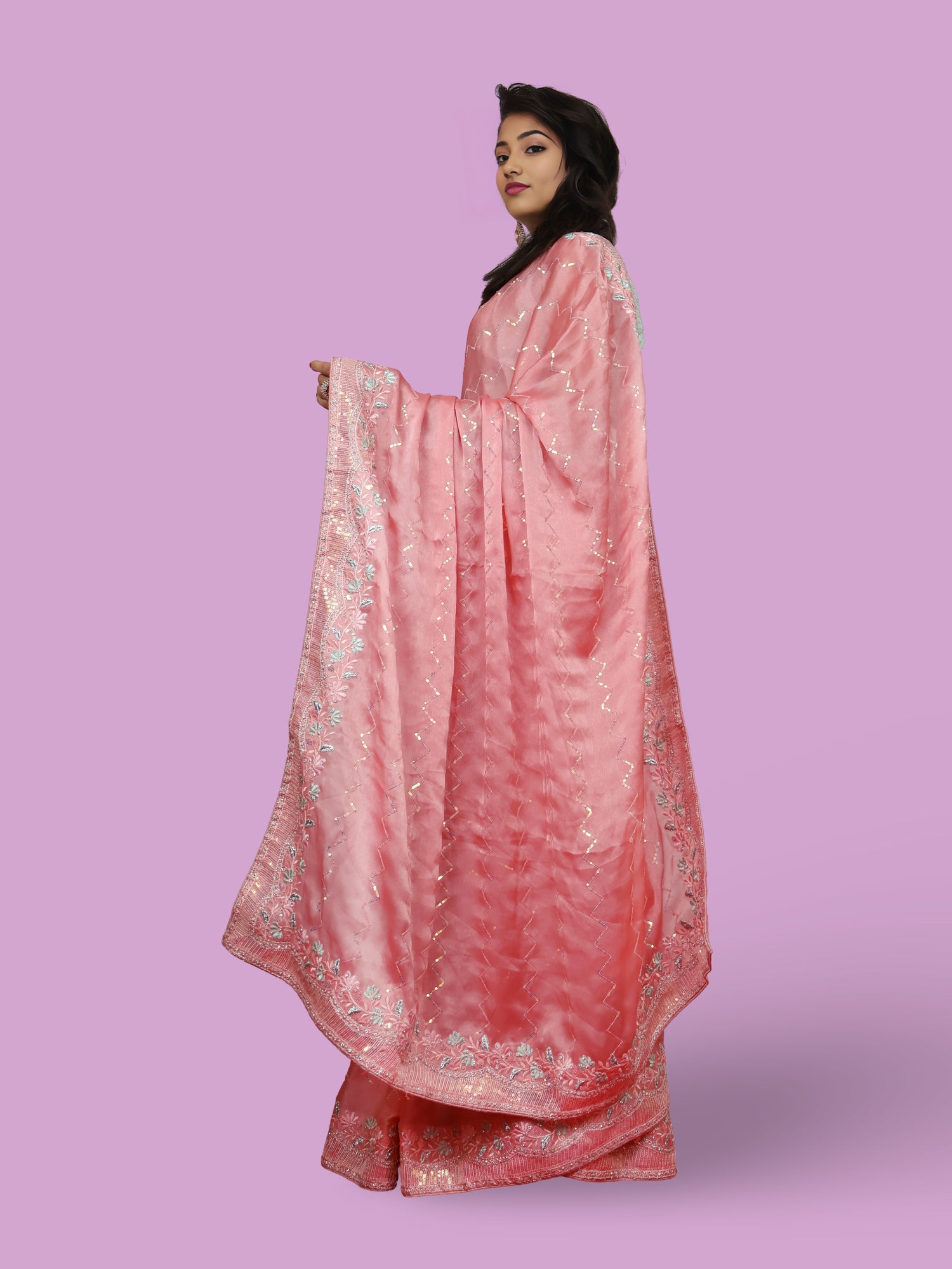 Designer Saree with Embroidery & Zari Thread Work by Shreekama