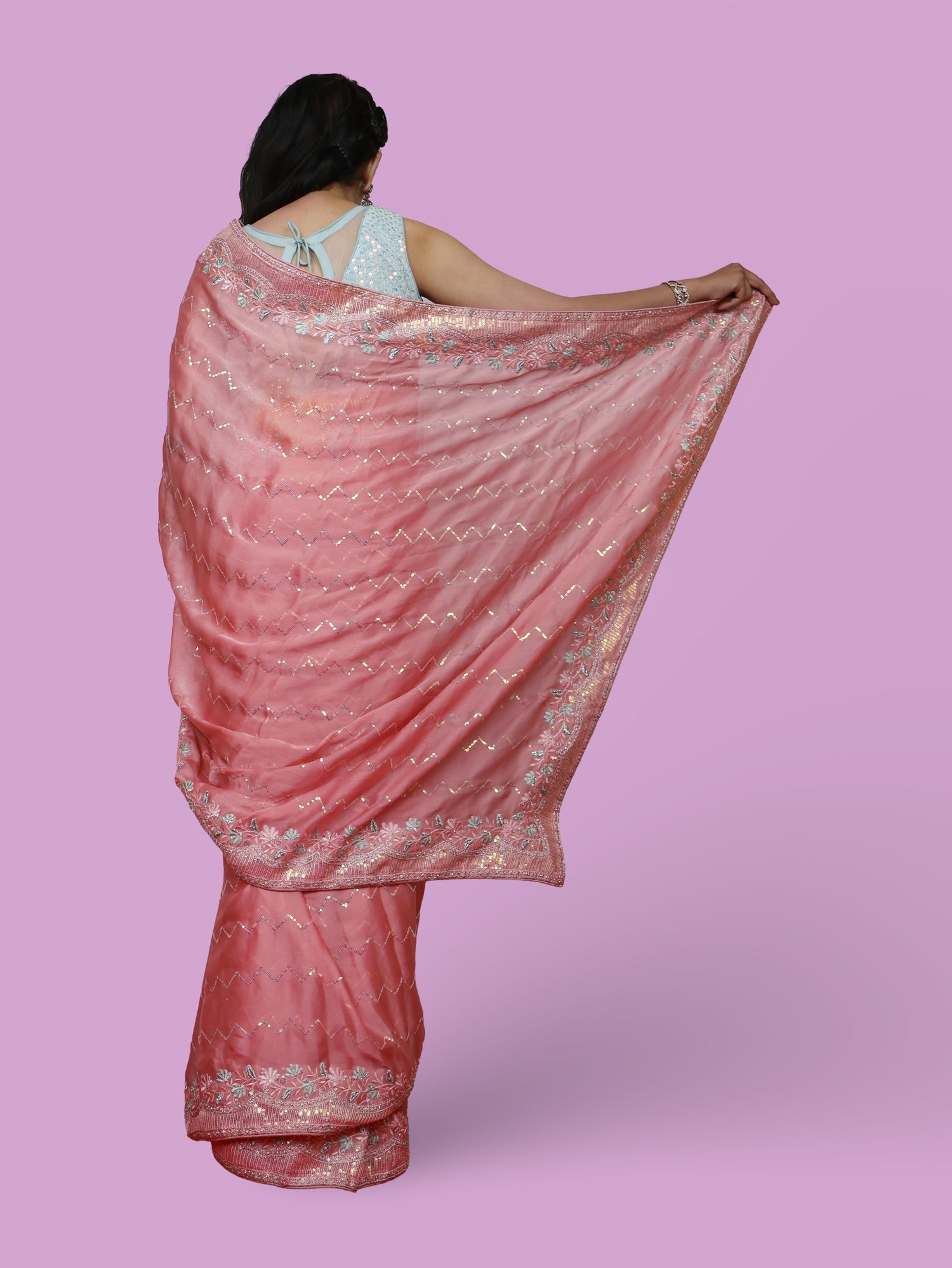 Designer Saree with Embroidery & Zari Thread Work by Shreekama