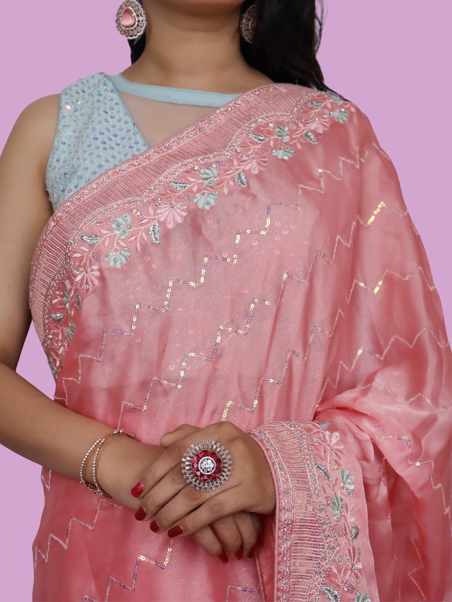 Designer Saree with Embroidery & Zari Thread Work by Shreekama