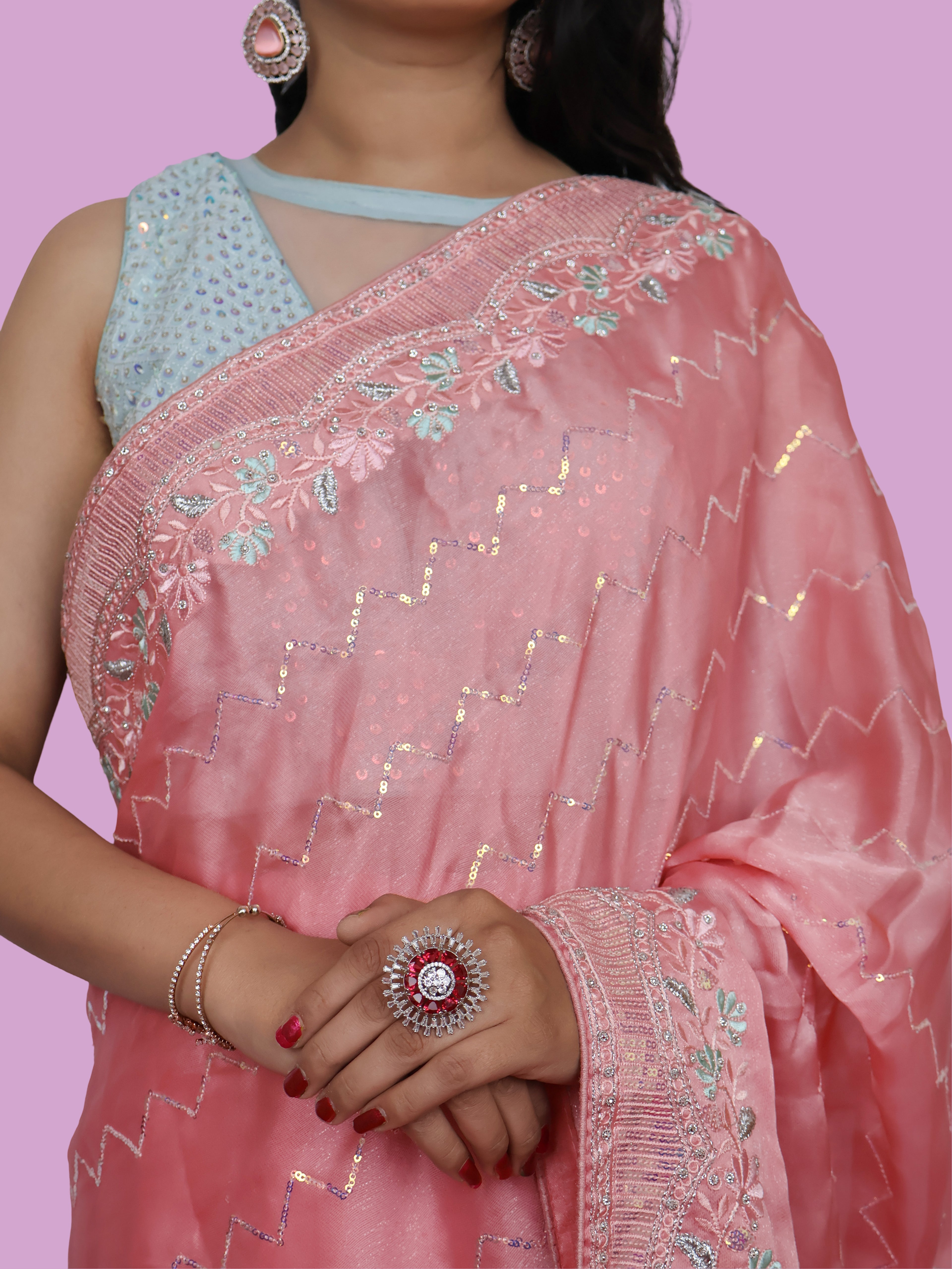 Designer Saree with Embroidery & Zari Thread Work by Shreekama