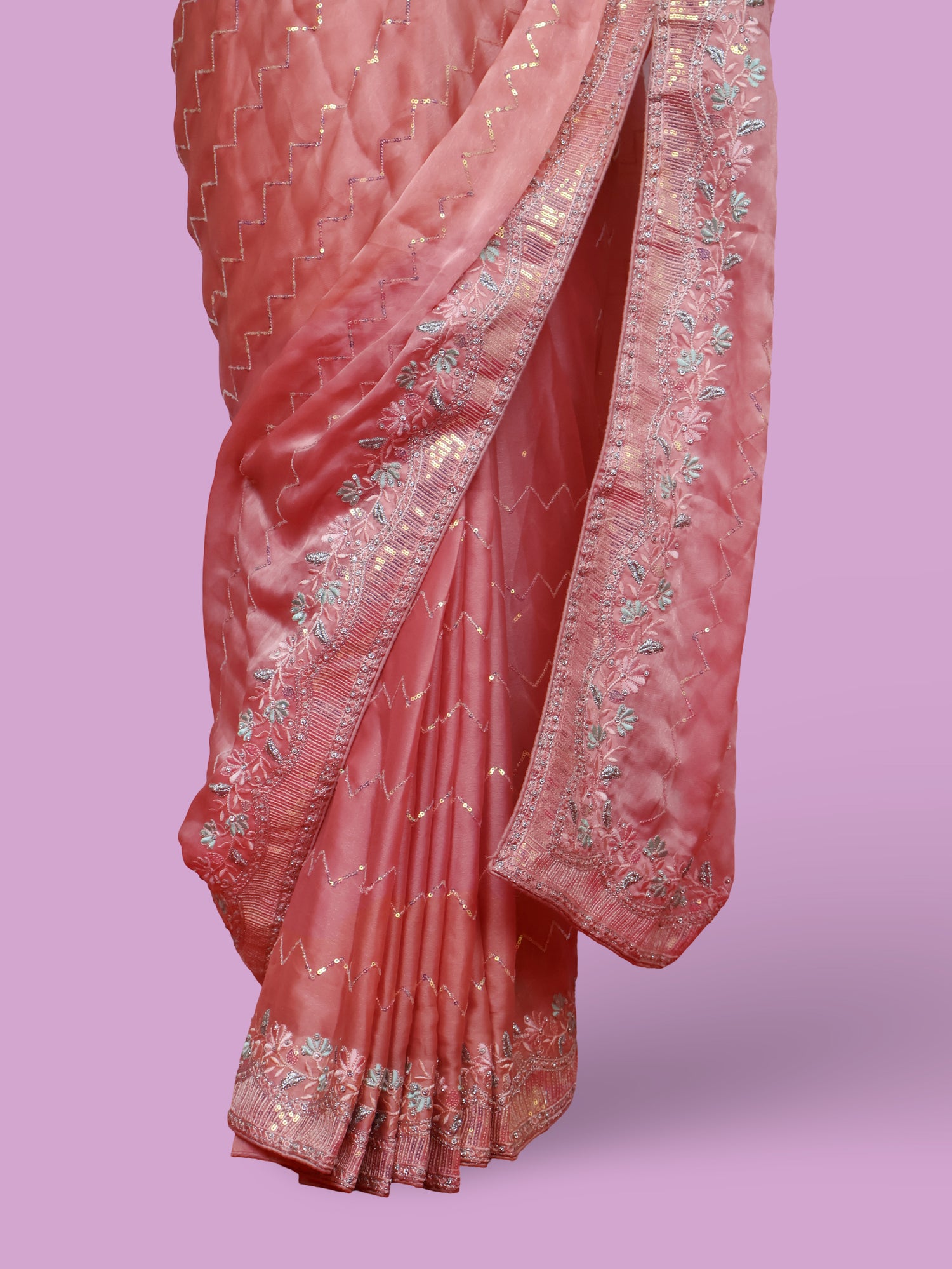 Designer Saree with Embroidery & Zari Thread Work by Shreekama