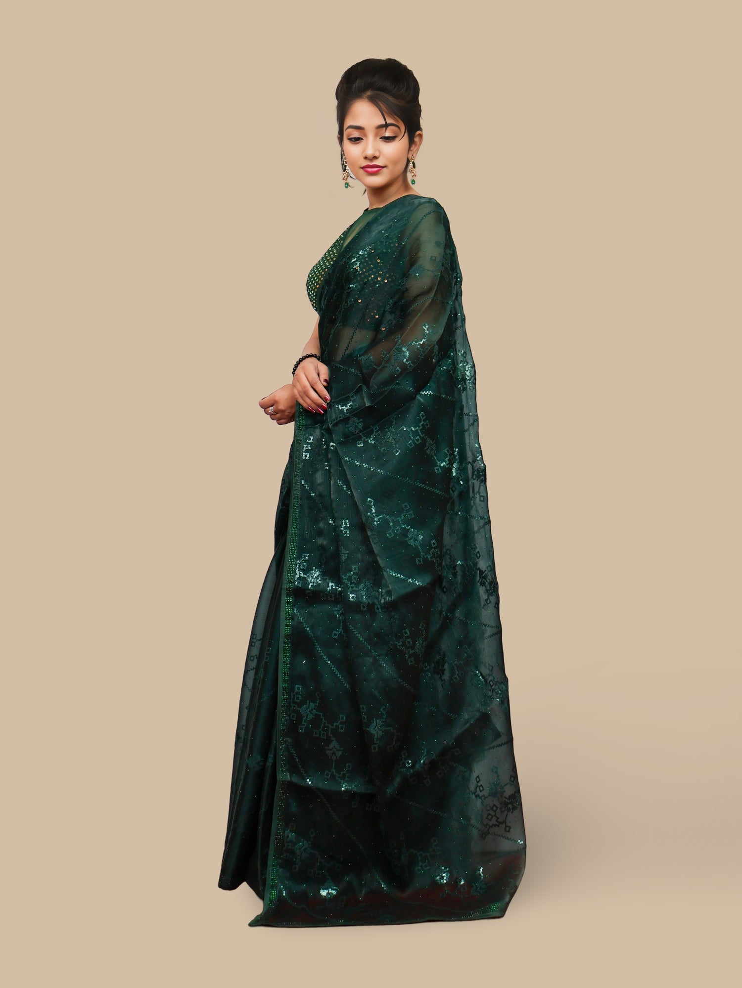 Designer Saree with Rhinestones & Sequin Work by Shreekama