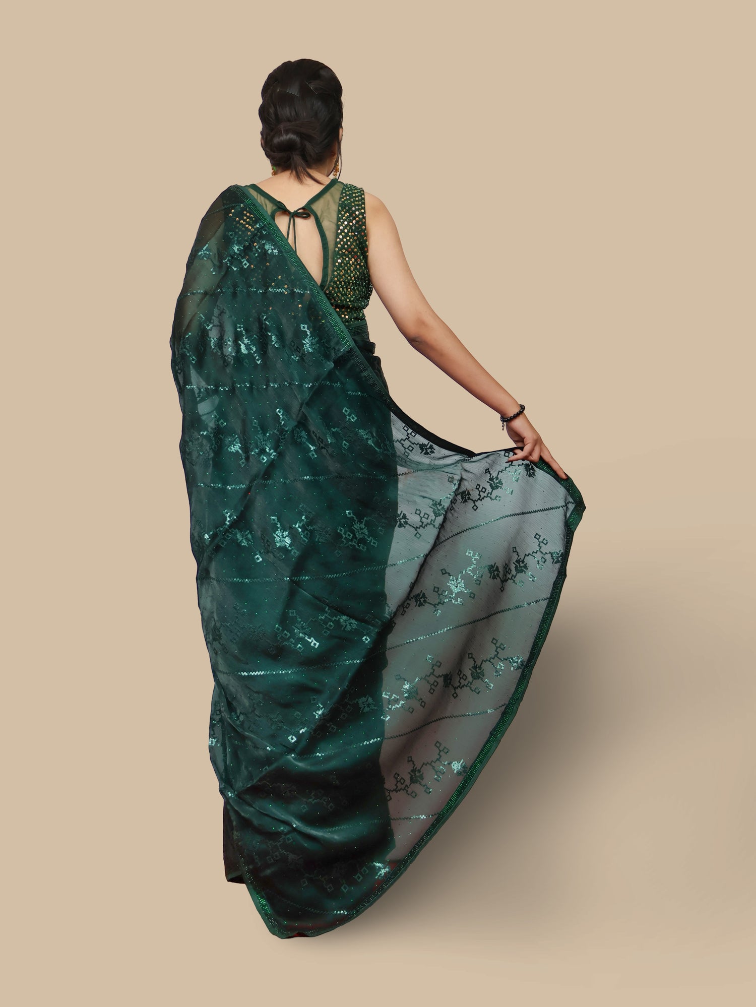 Designer Saree with Rhinestones & Sequin Work by Shreekama