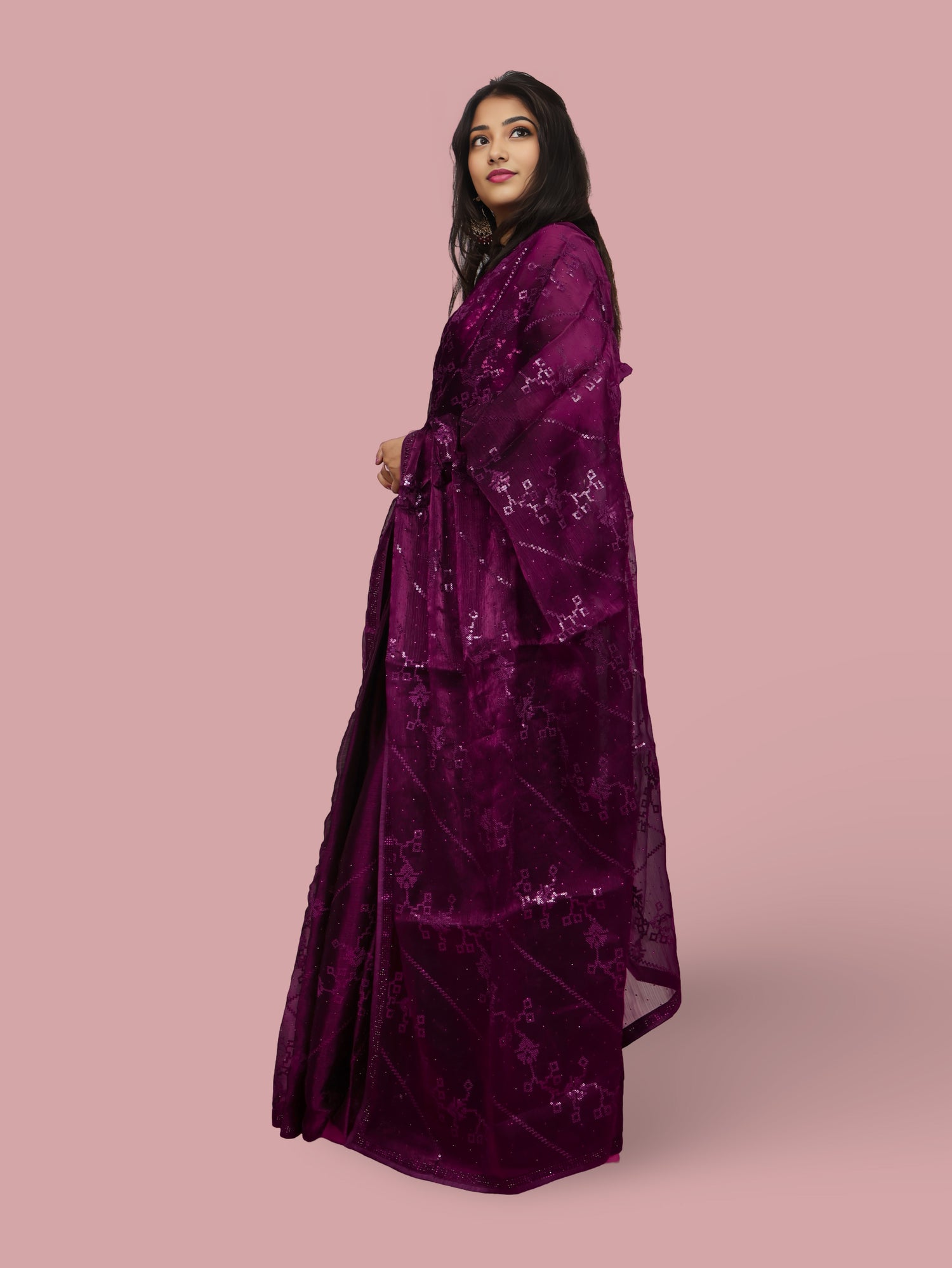 Designer Saree with Rhinestones & Sequin Work by Shreekama