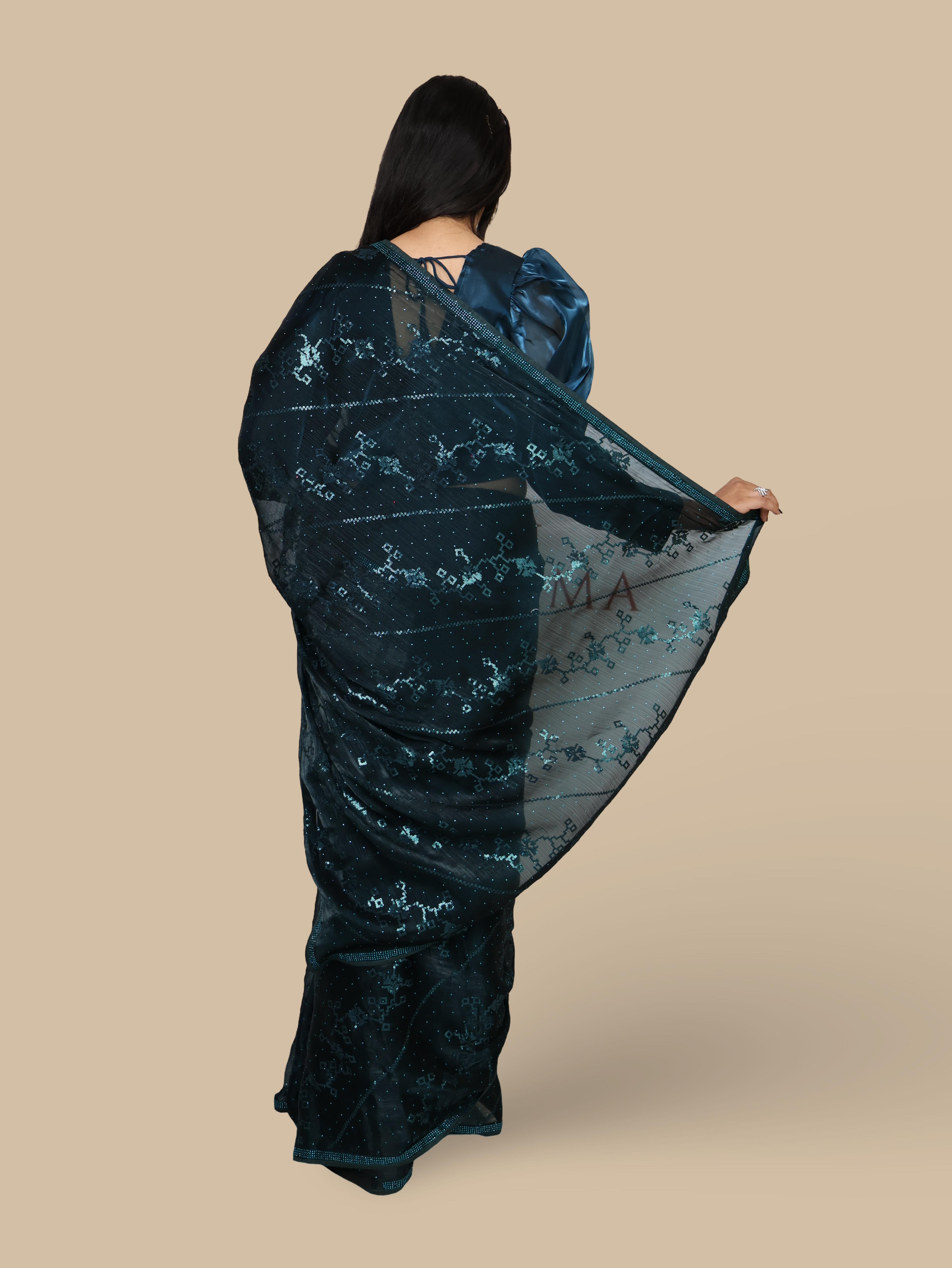 Designer Saree with Rhinestones & Sequin Work by Shreekama