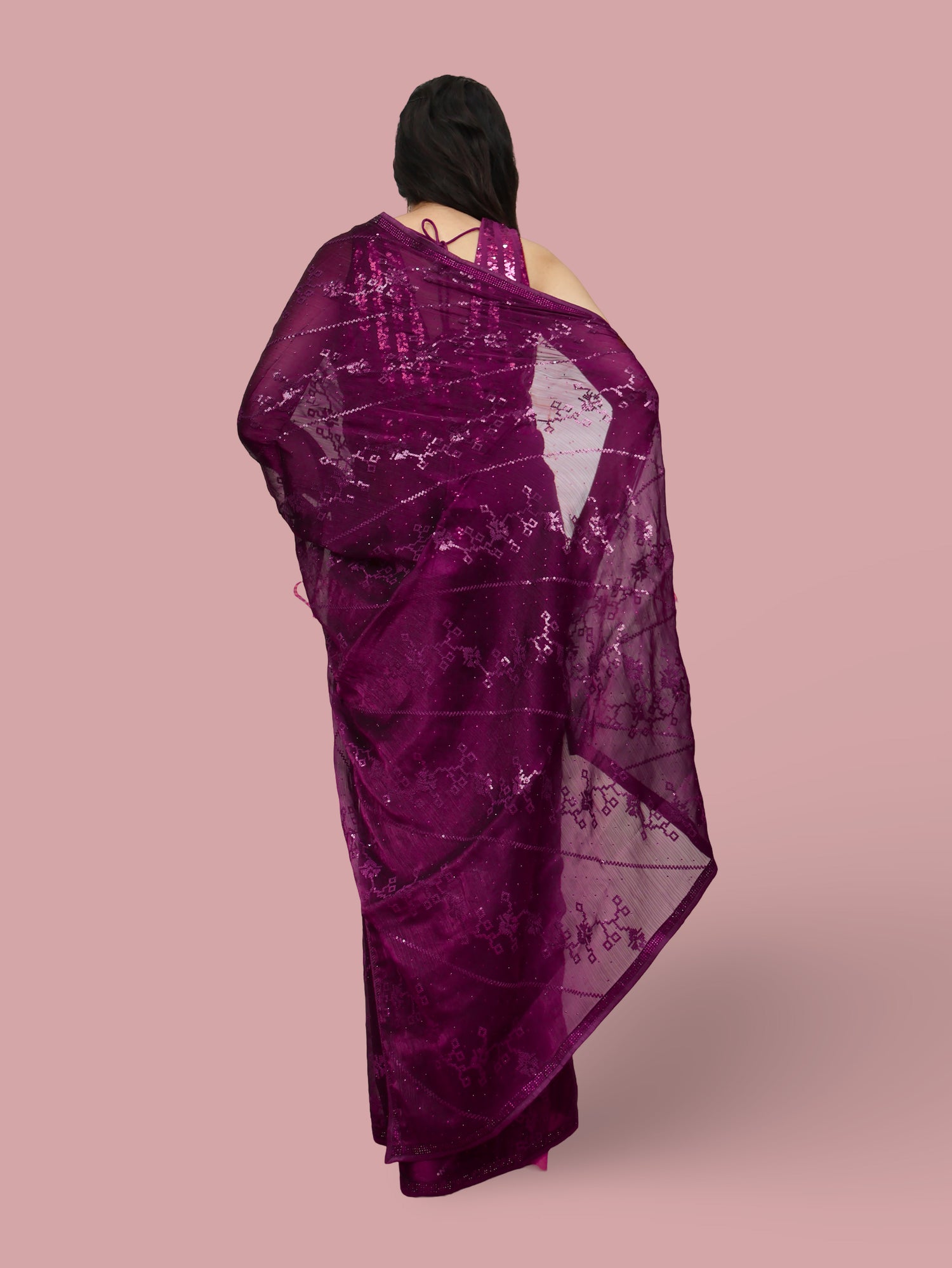 Designer Saree with Rhinestones & Sequin Work by Shreekama