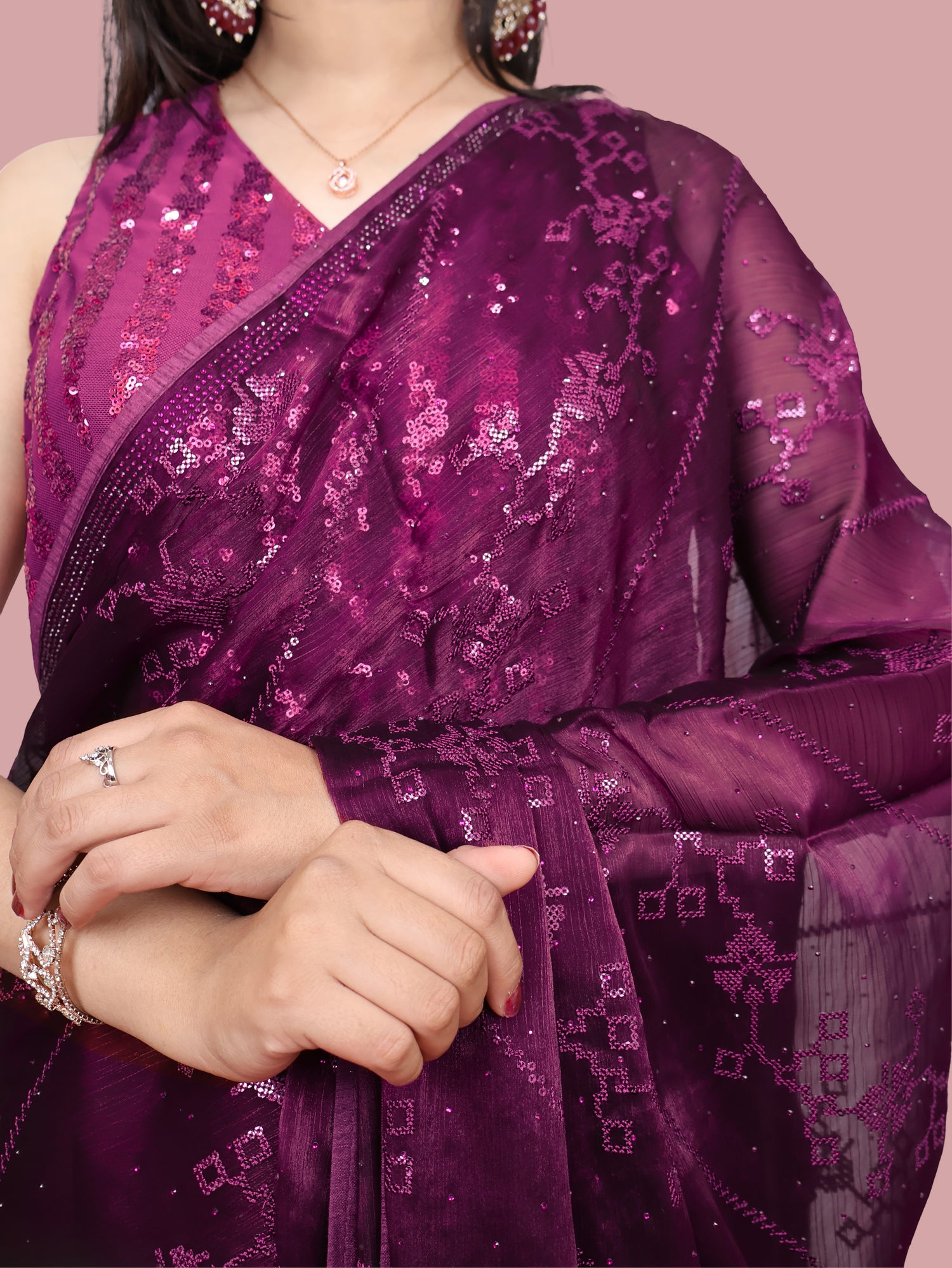 Designer Saree with Rhinestones & Sequin Work by Shreekama