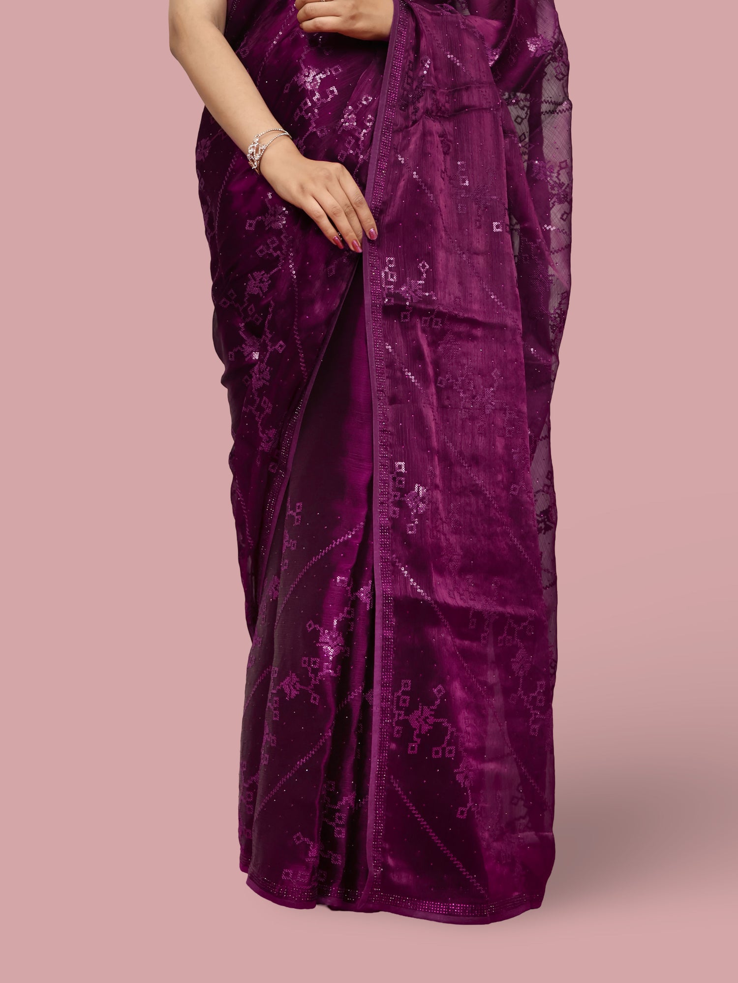 Designer Saree with Rhinestones & Sequin Work by Shreekama