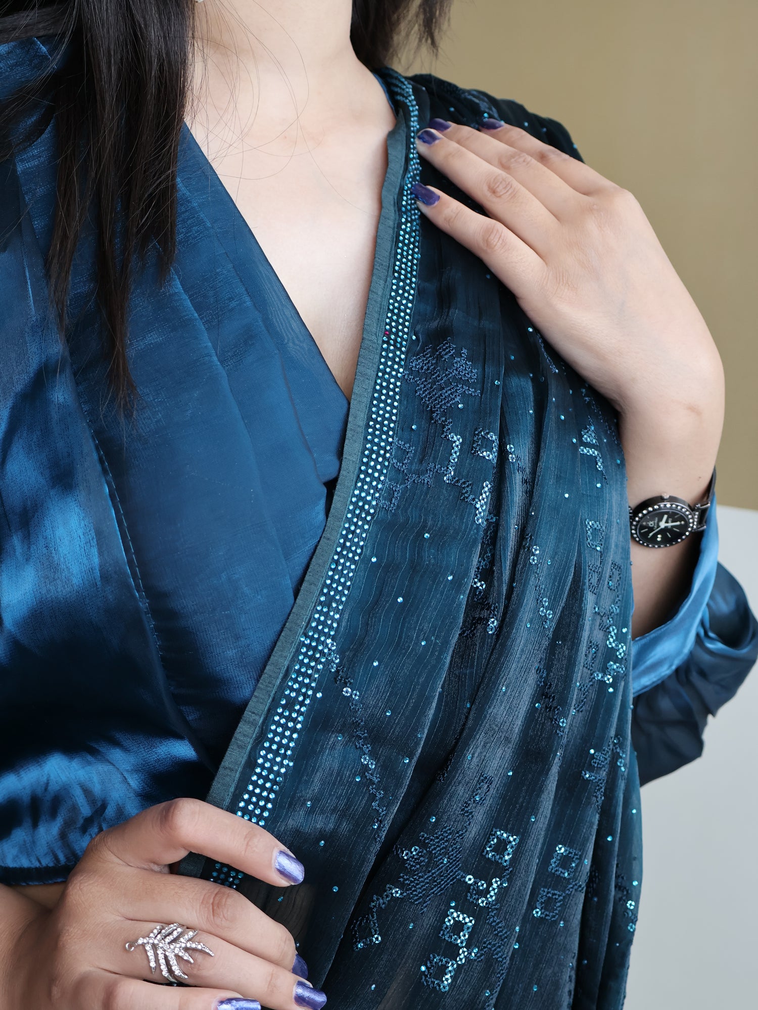 Designer Saree with Rhinestones & Sequin Work by Shreekama