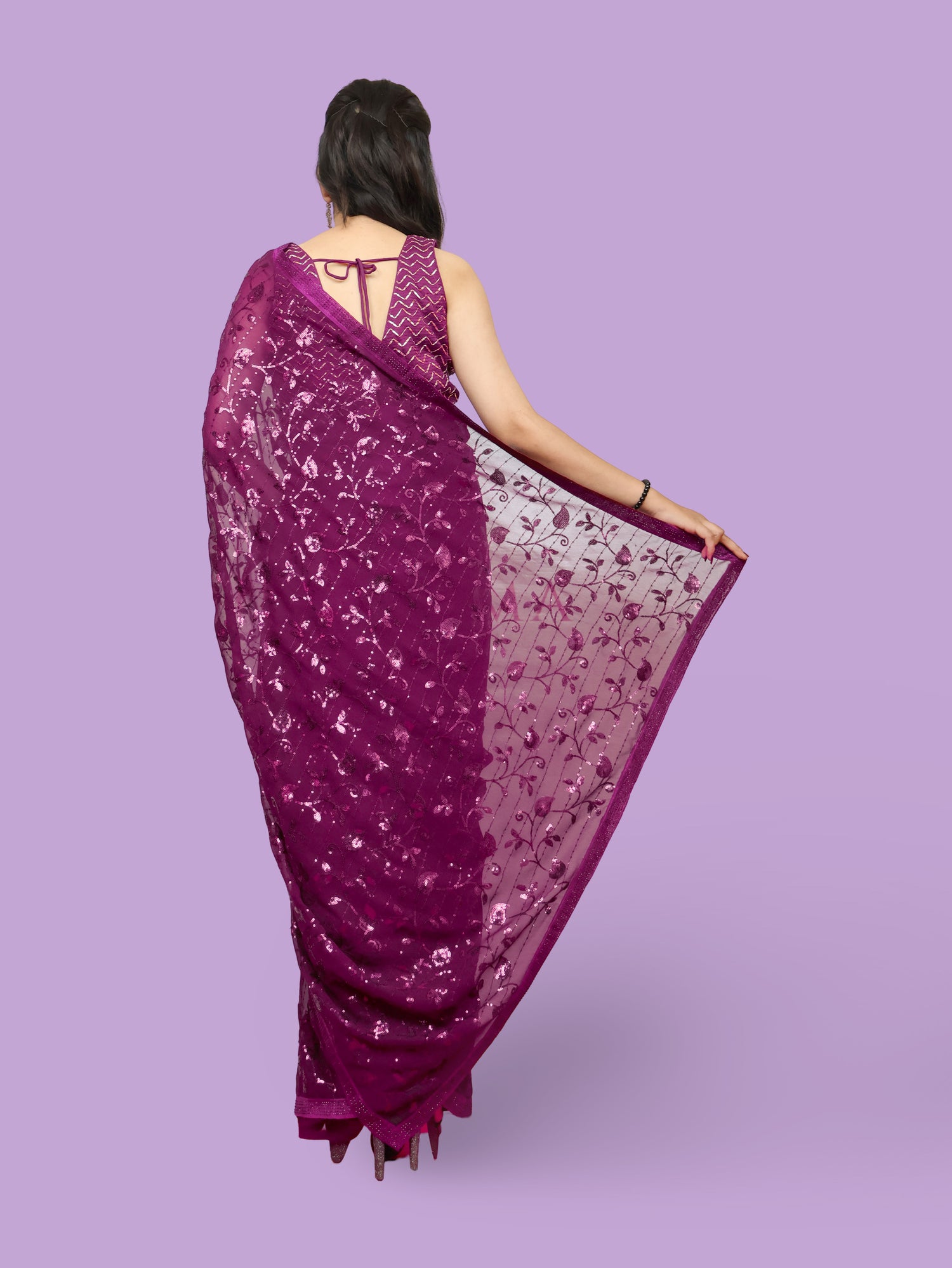 Designer Saree with Rhinestones & Heavy Sequin Work by Shreekama