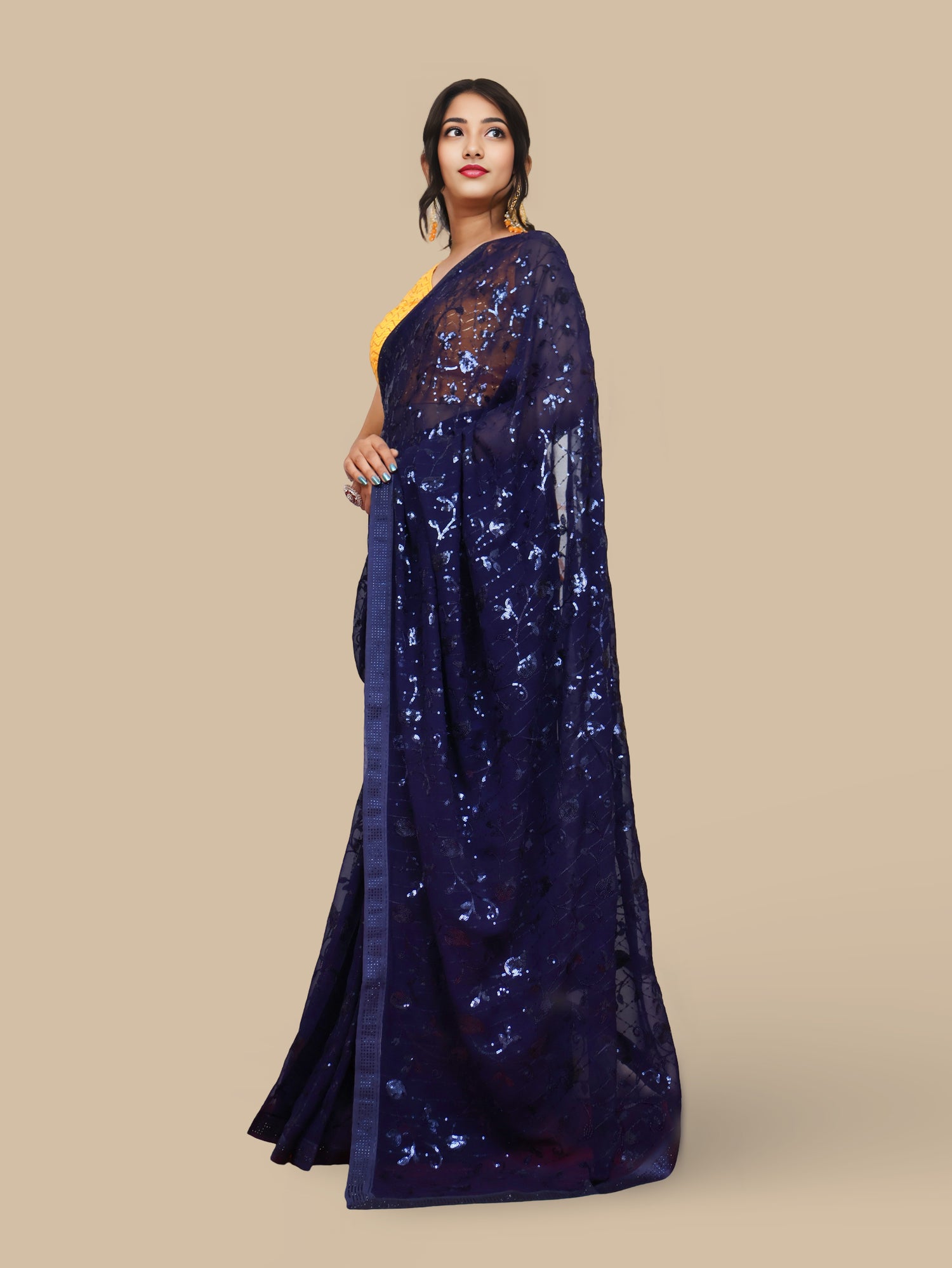 Designer Saree with Rhinestones & Heavy Sequin Work by Shreekama