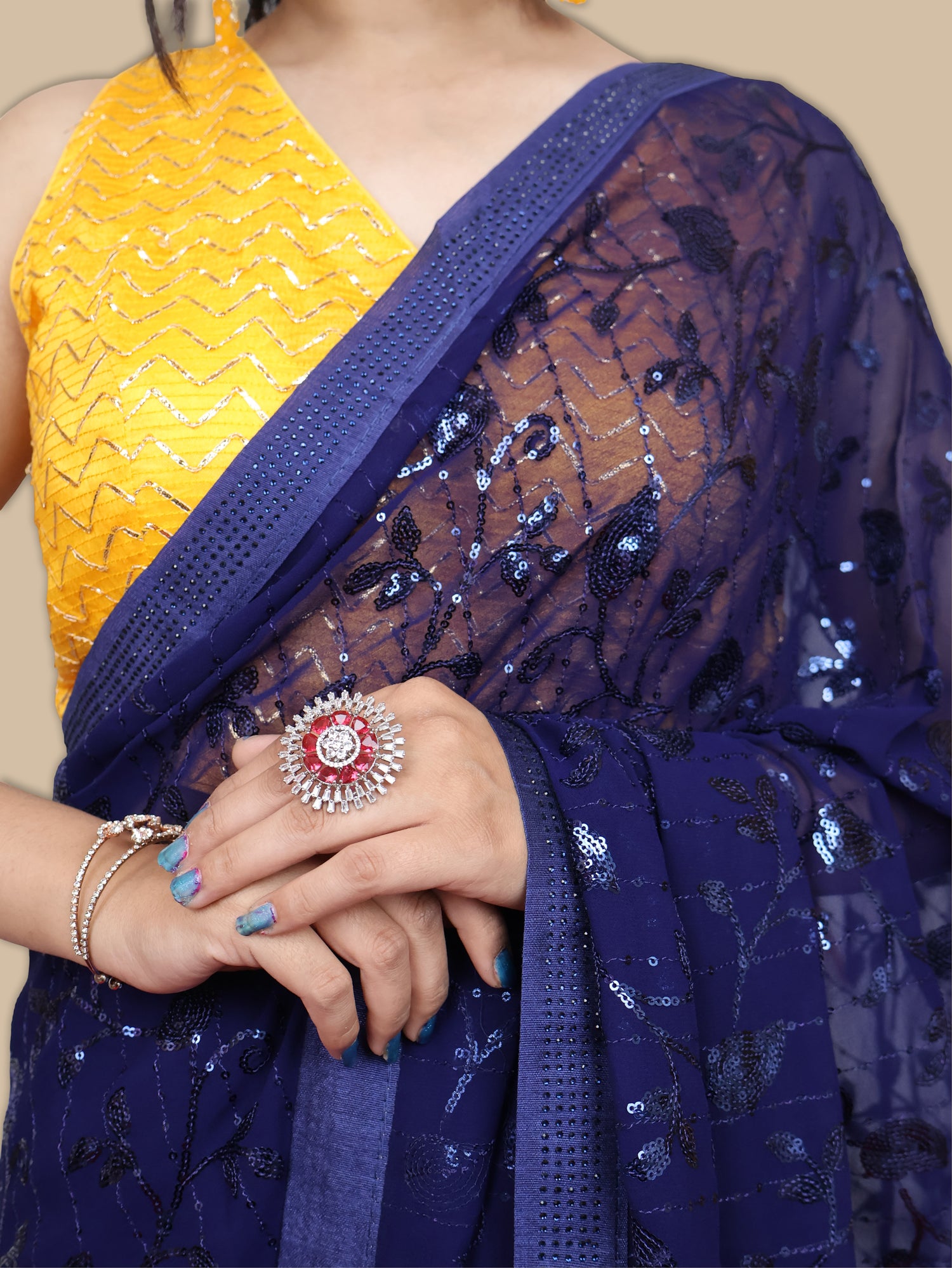 Designer Saree with Rhinestones & Heavy Sequin Work by Shreekama