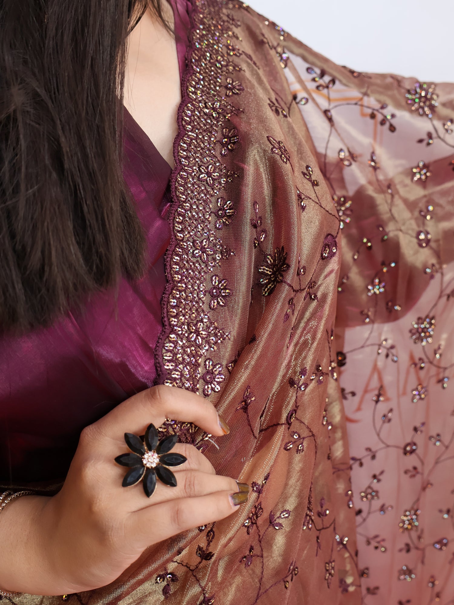 Designer Saree with Embroidery & Heavy Sequin Work by Shreekama