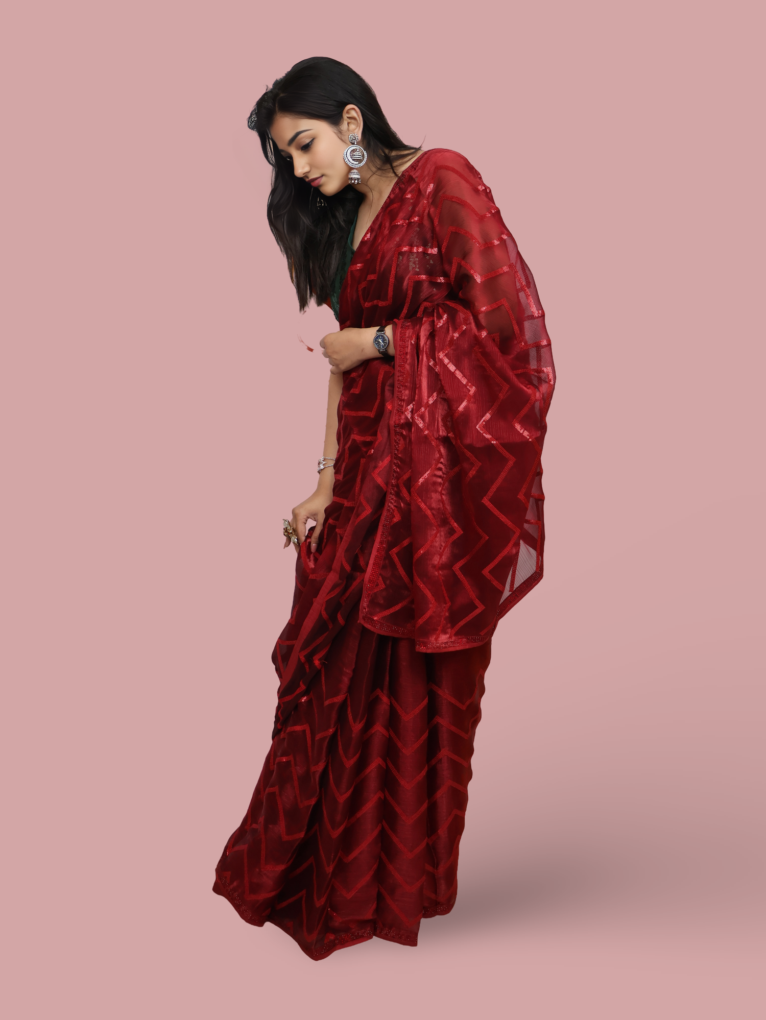 Designer Saree with Rhinstone & Thread Work by Shreekama