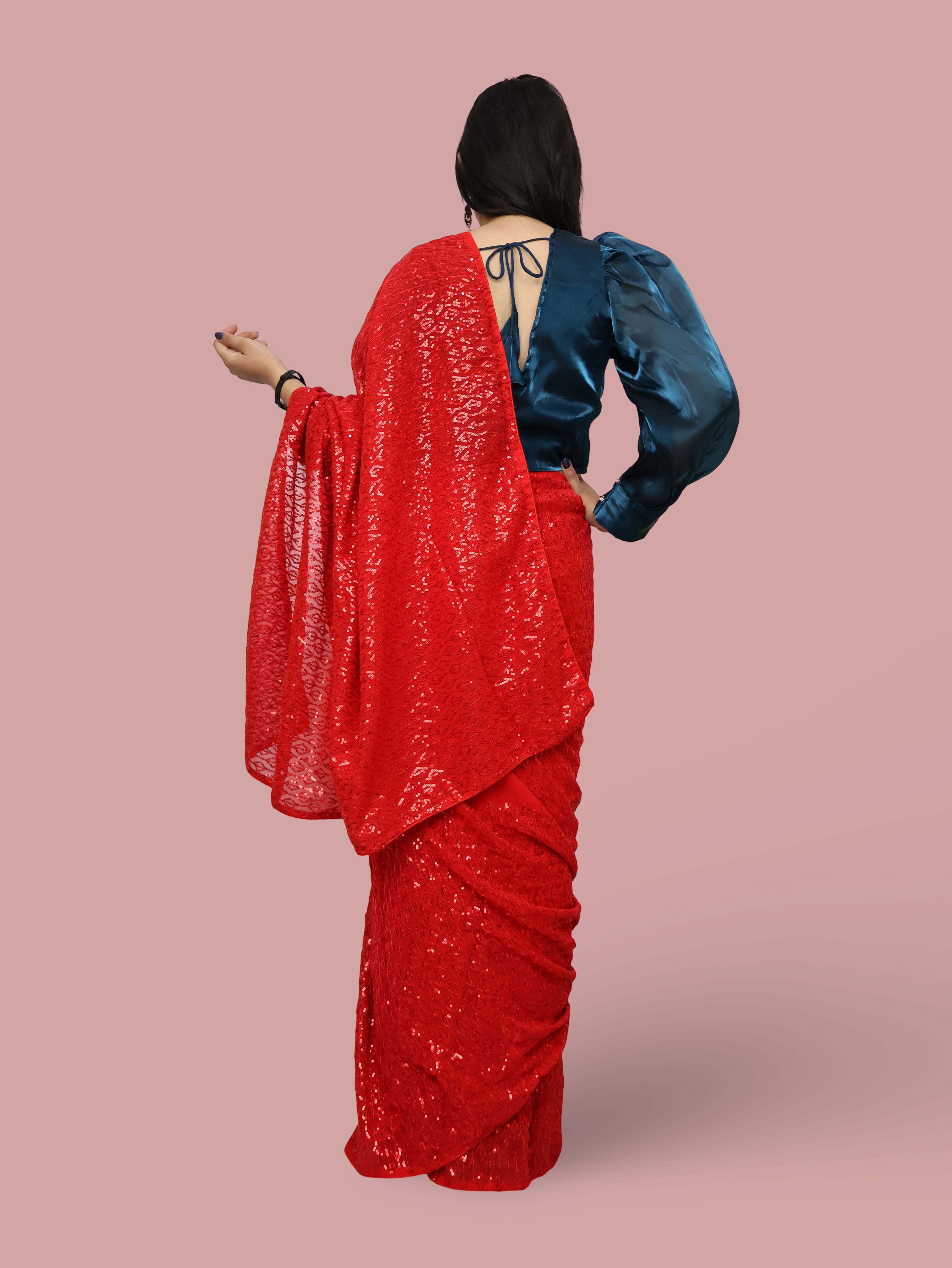 Designer Saree with Sequin & Thread Work by Shreekama