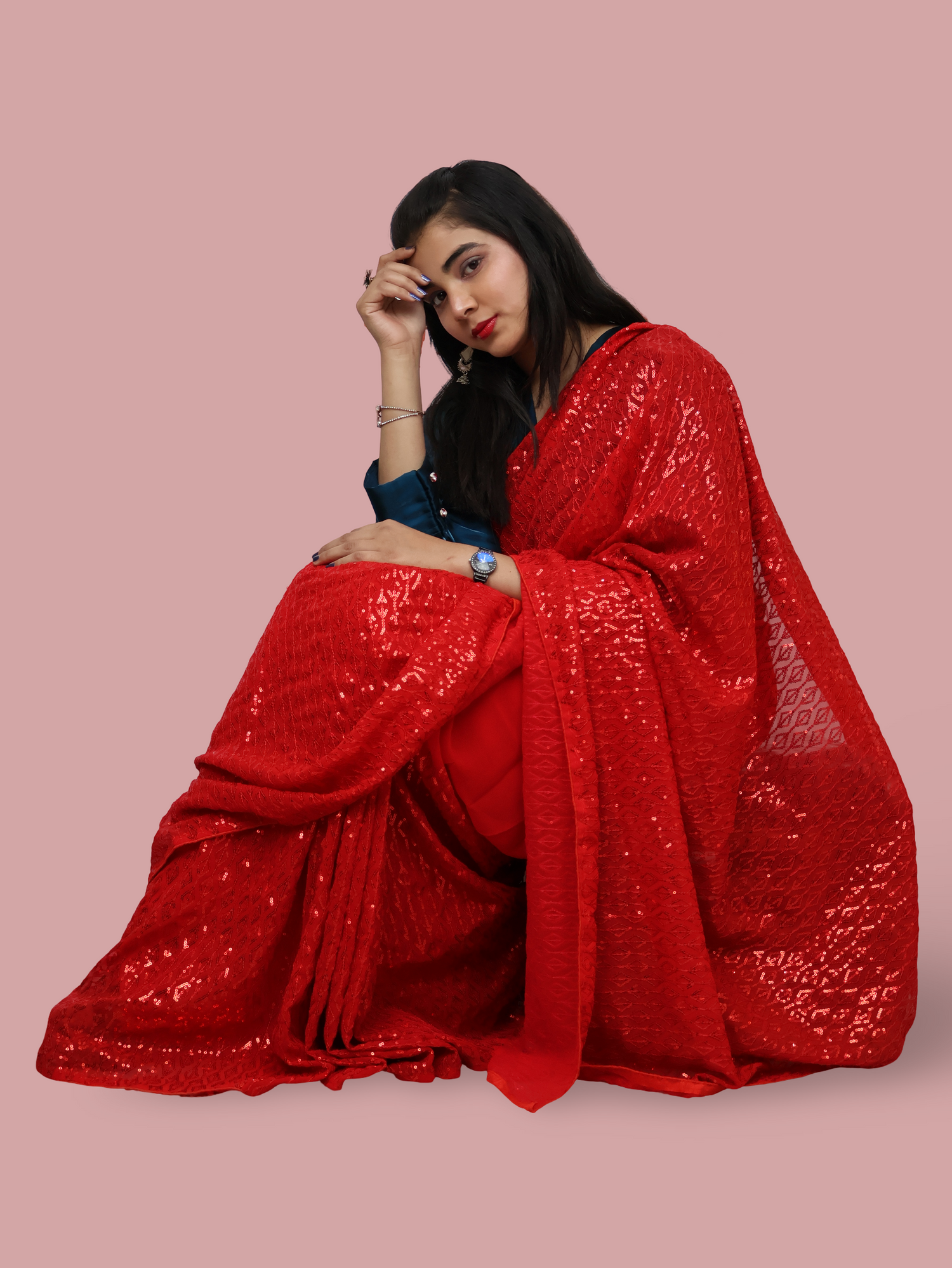 Designer Saree with Sequin & Thread Work by Shreekama