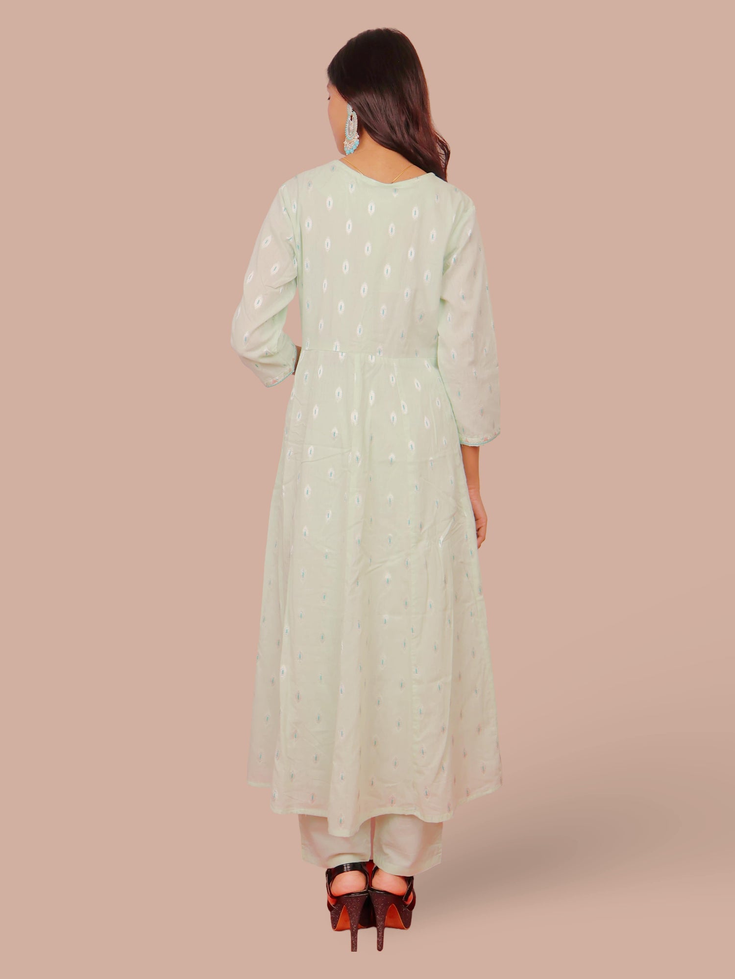 Floral Embroidered Pure Cotton Anarkali Kurta & Trousers With Dupatta