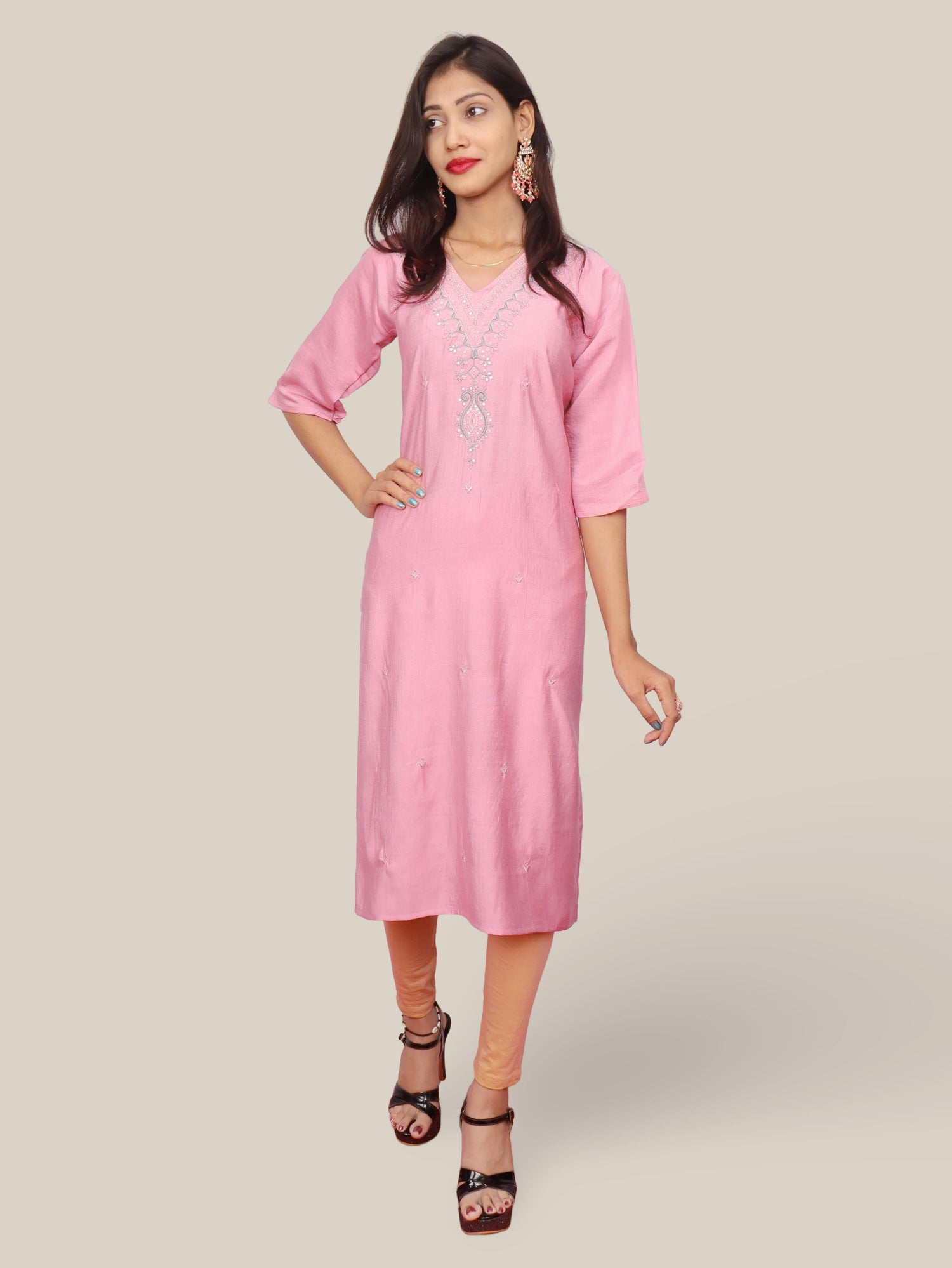 Cotton Kurti with Beautifully Embroidered Neckline