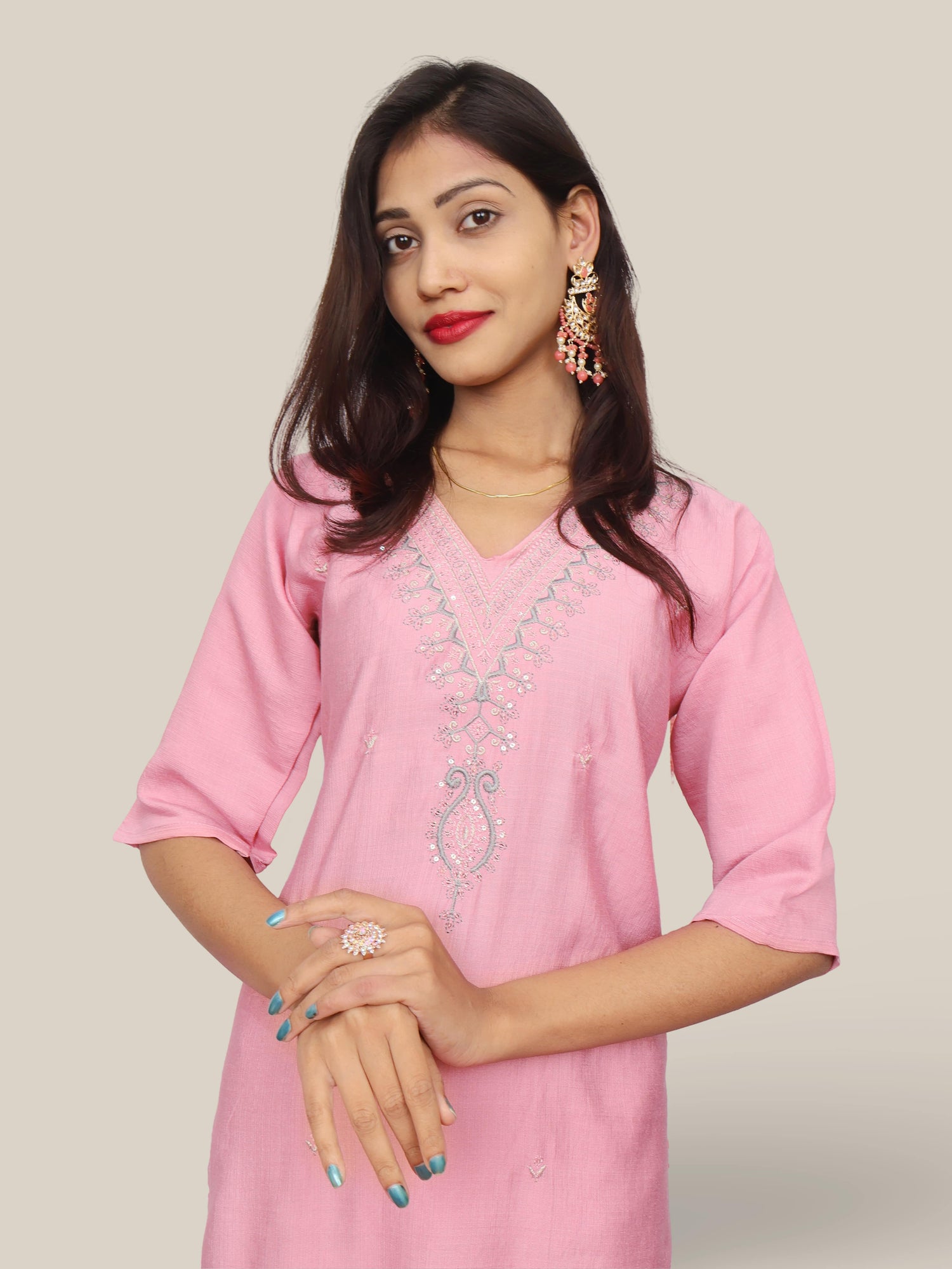 Cotton Kurti with Beautifully Embroidered Neckline