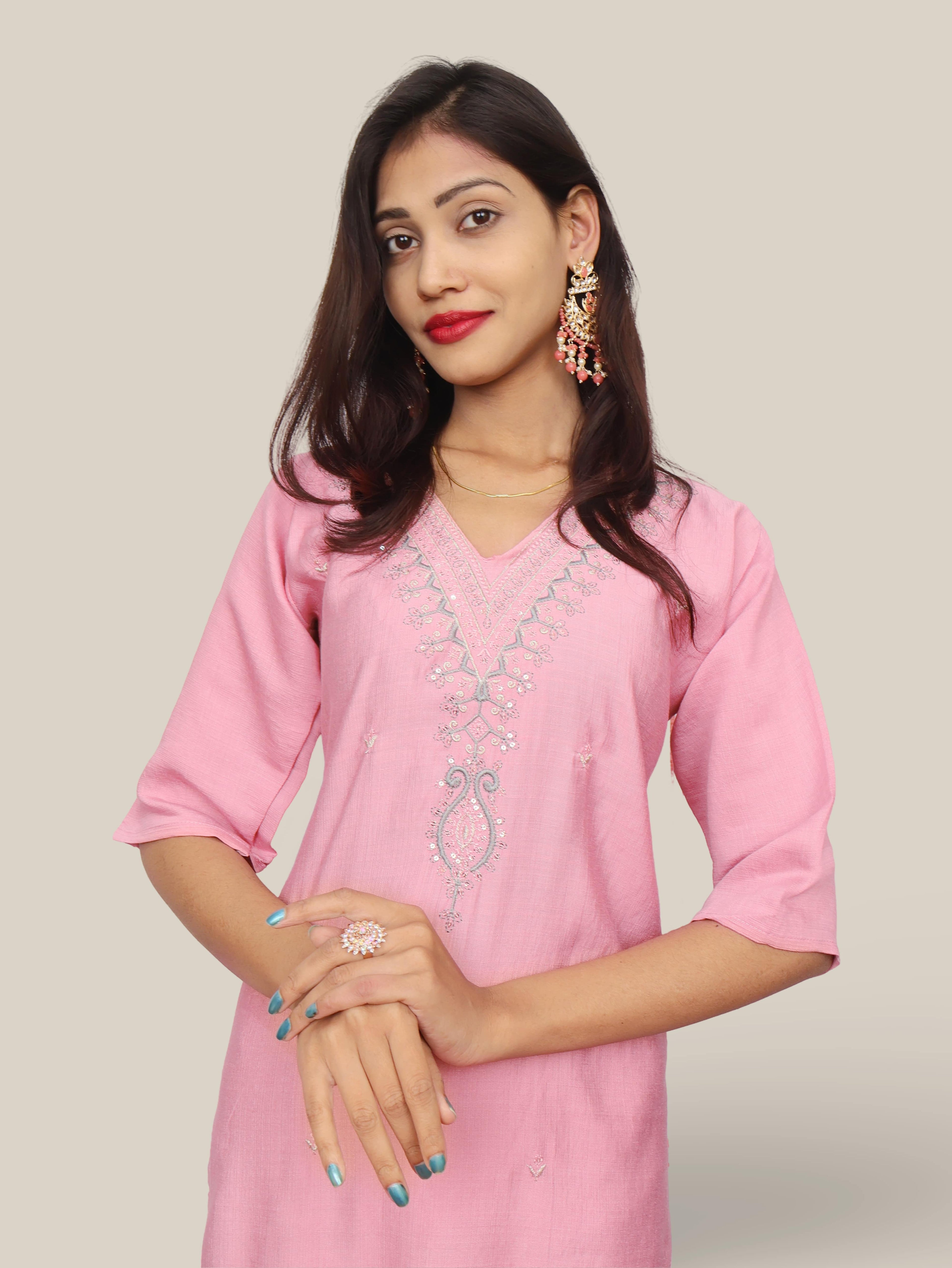 Cotton Kurti with Beautifully Embroidered Neckline