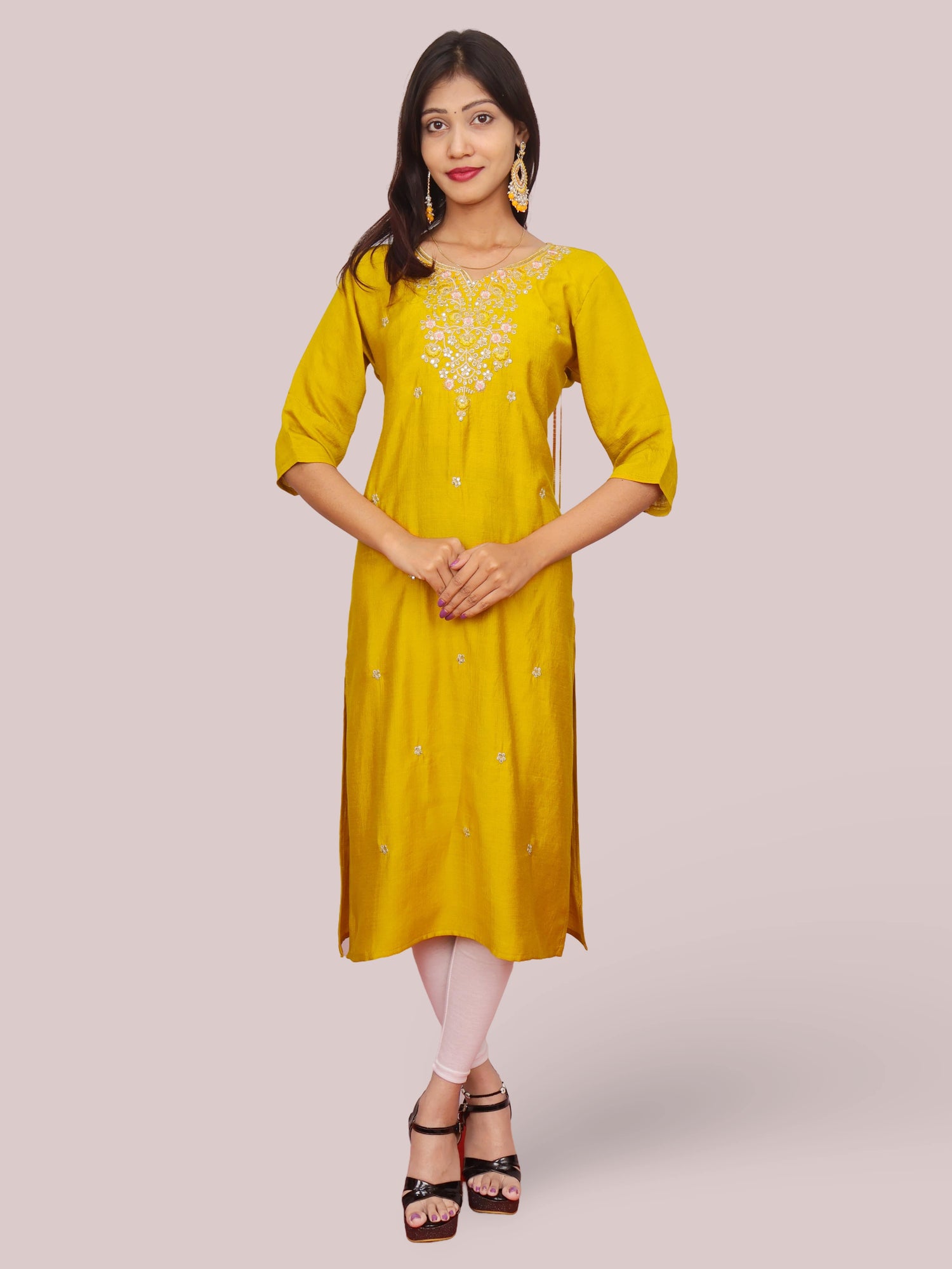 Cotton Kurti with Beautifully Embroidered Neckline