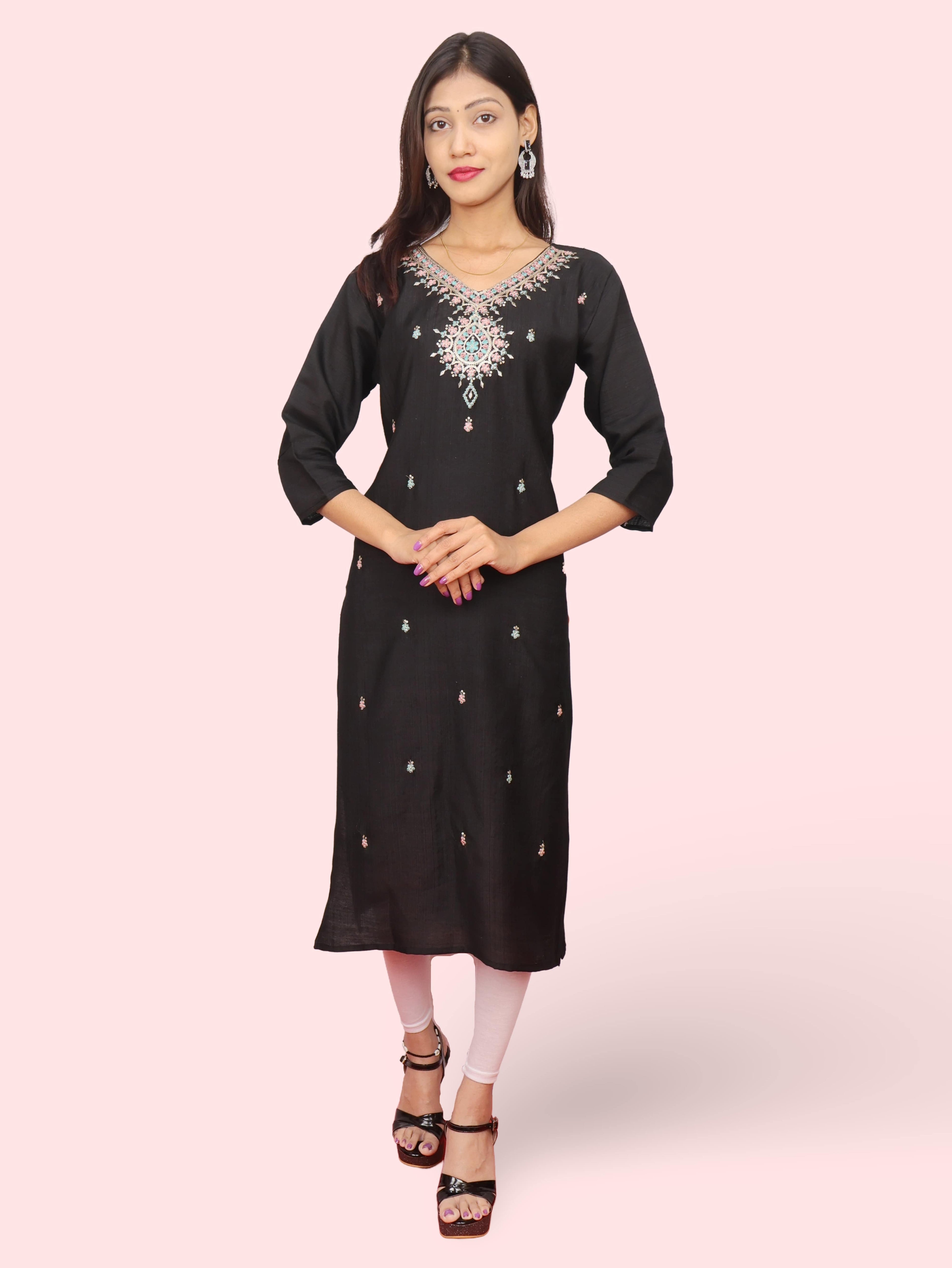 Cotton Kurti with Beautifully Embroidered Neckline