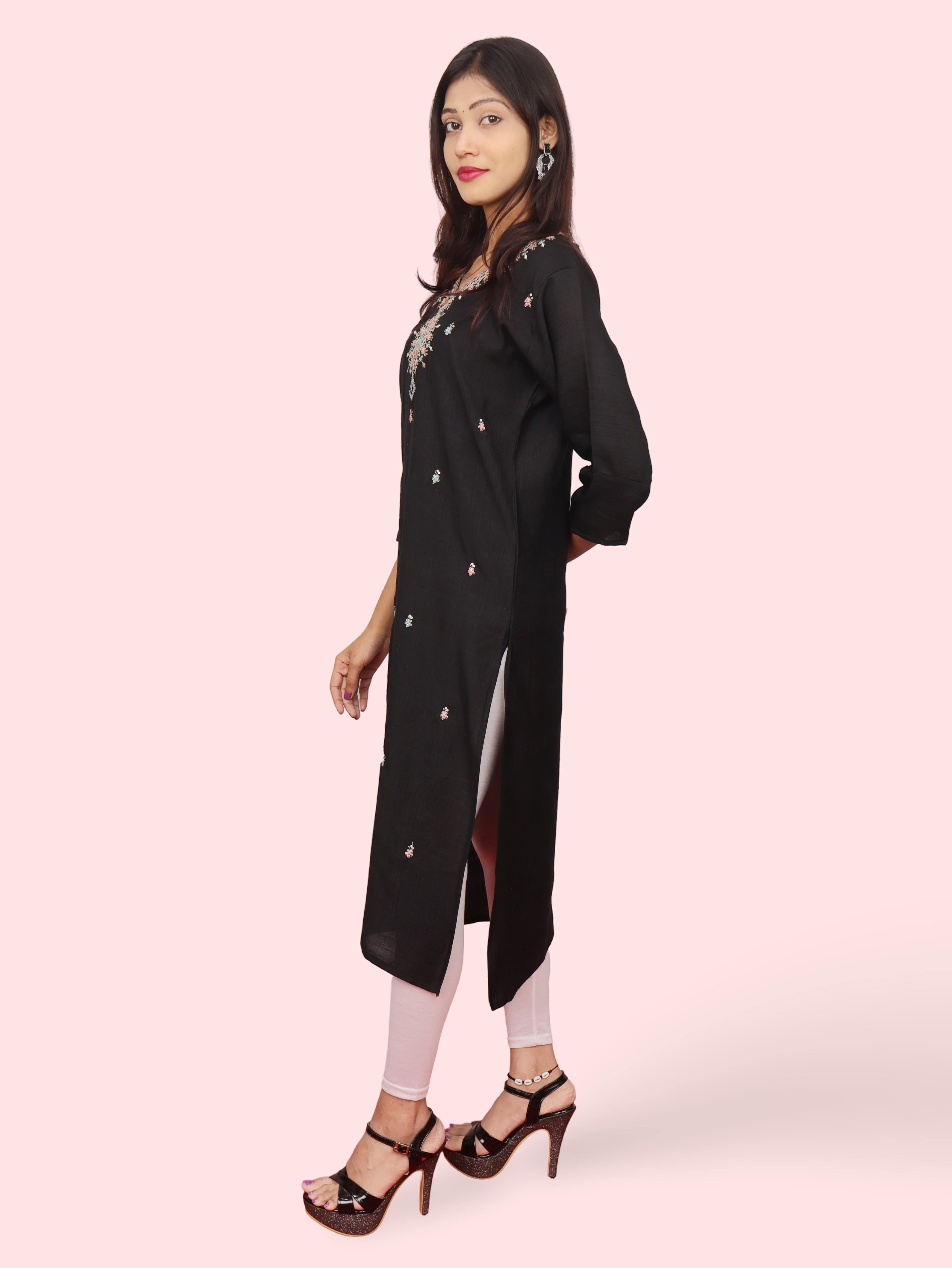 Cotton Kurti with Beautifully Embroidered Neckline