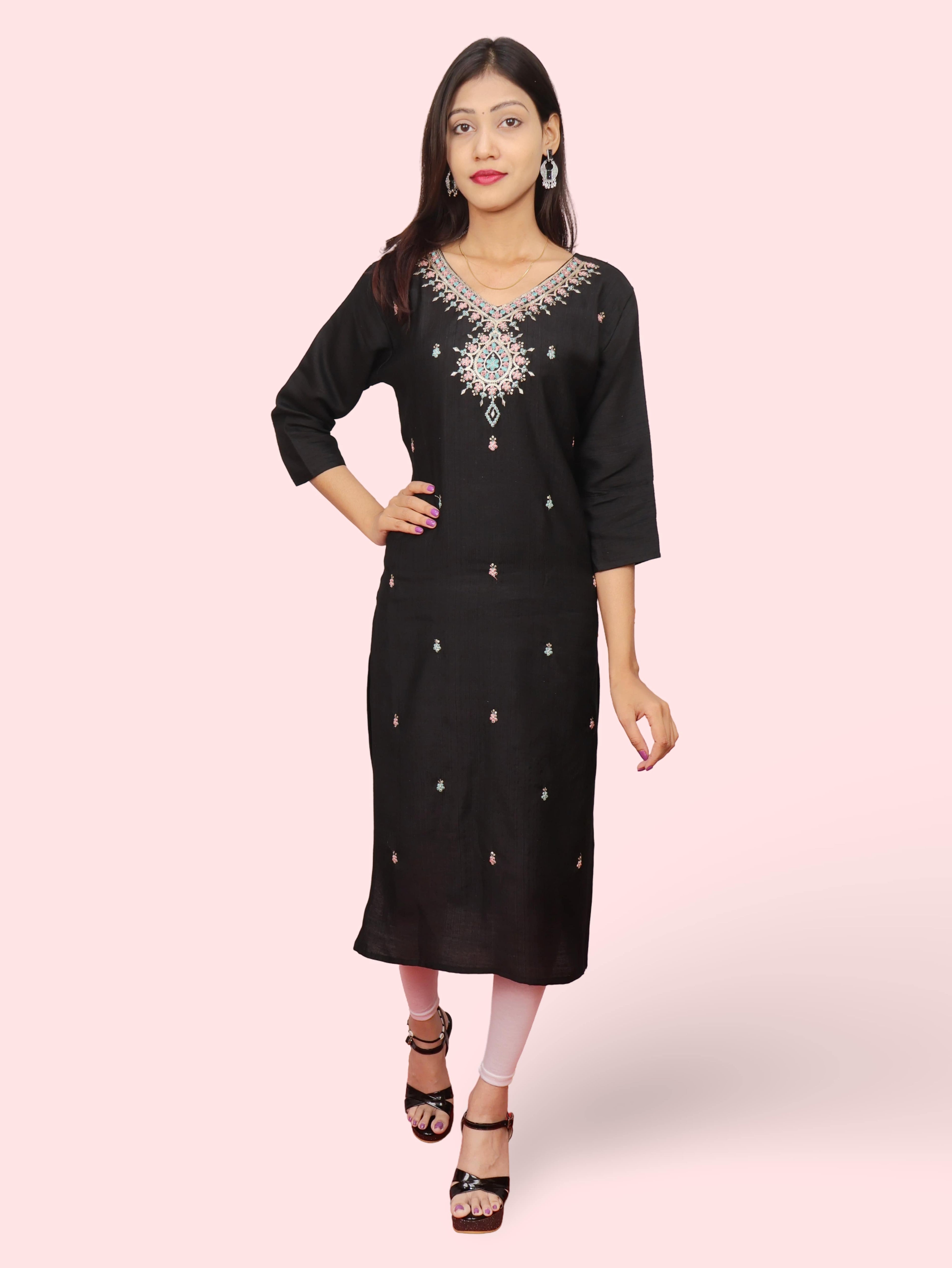 Cotton Kurti with Beautifully Embroidered Neckline
