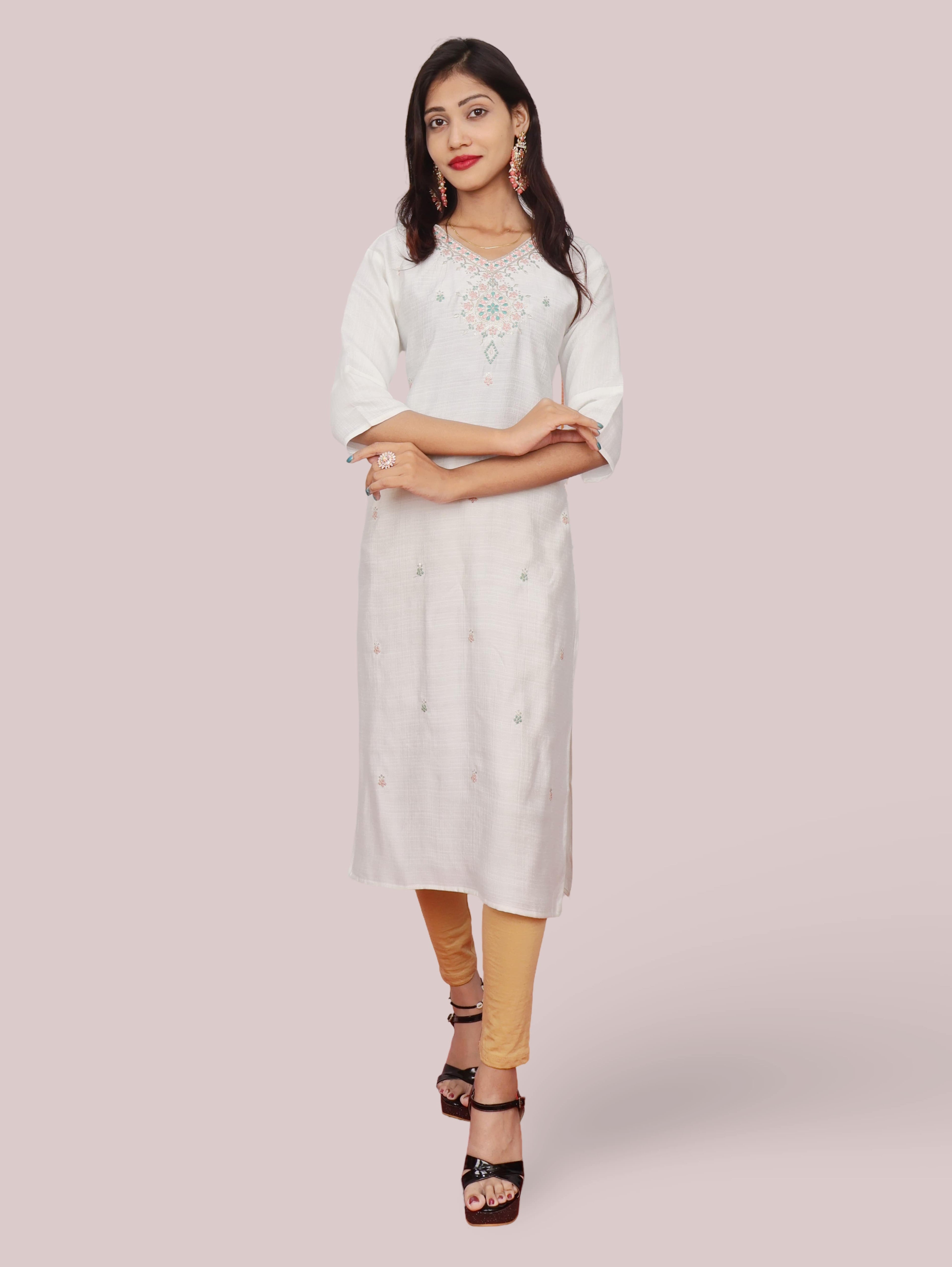 Cotton Kurti with Beautifully Embroidered Neckline