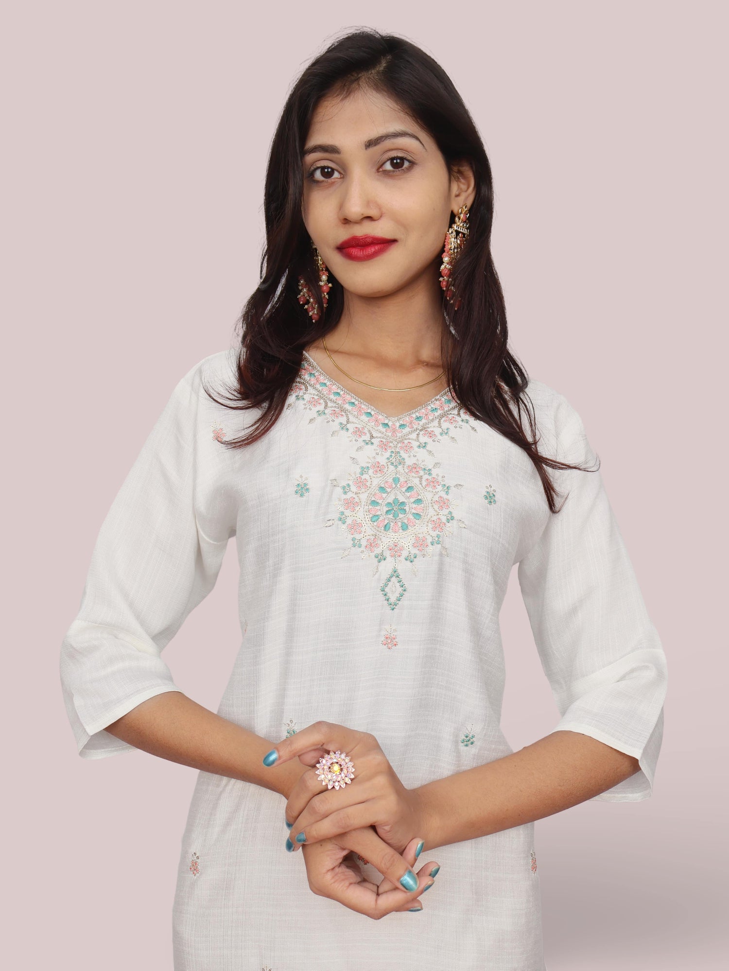 Cotton Kurti with Beautifully Embroidered Neckline