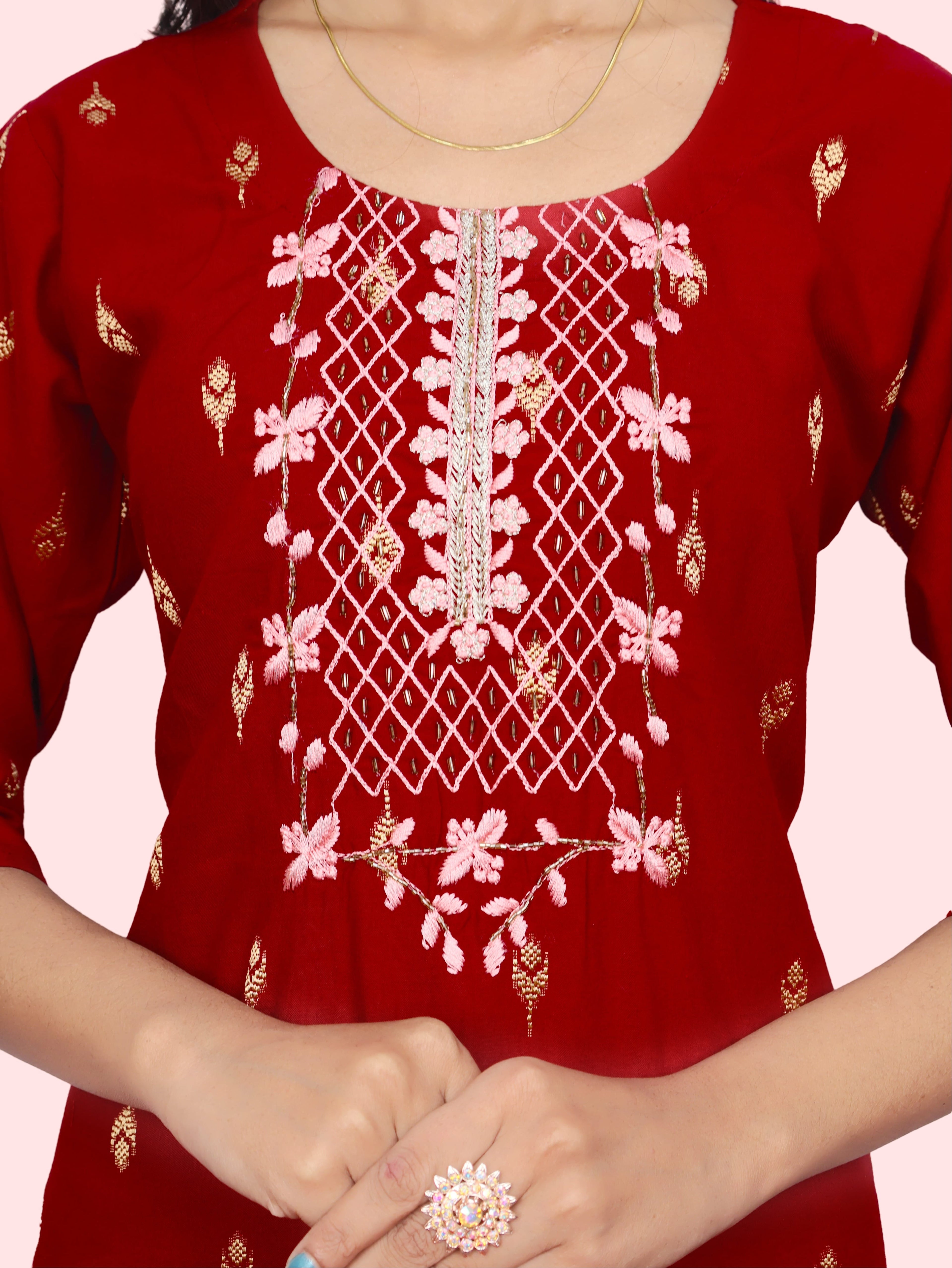 Cotton Kurti with Stunning Embroidered Neck