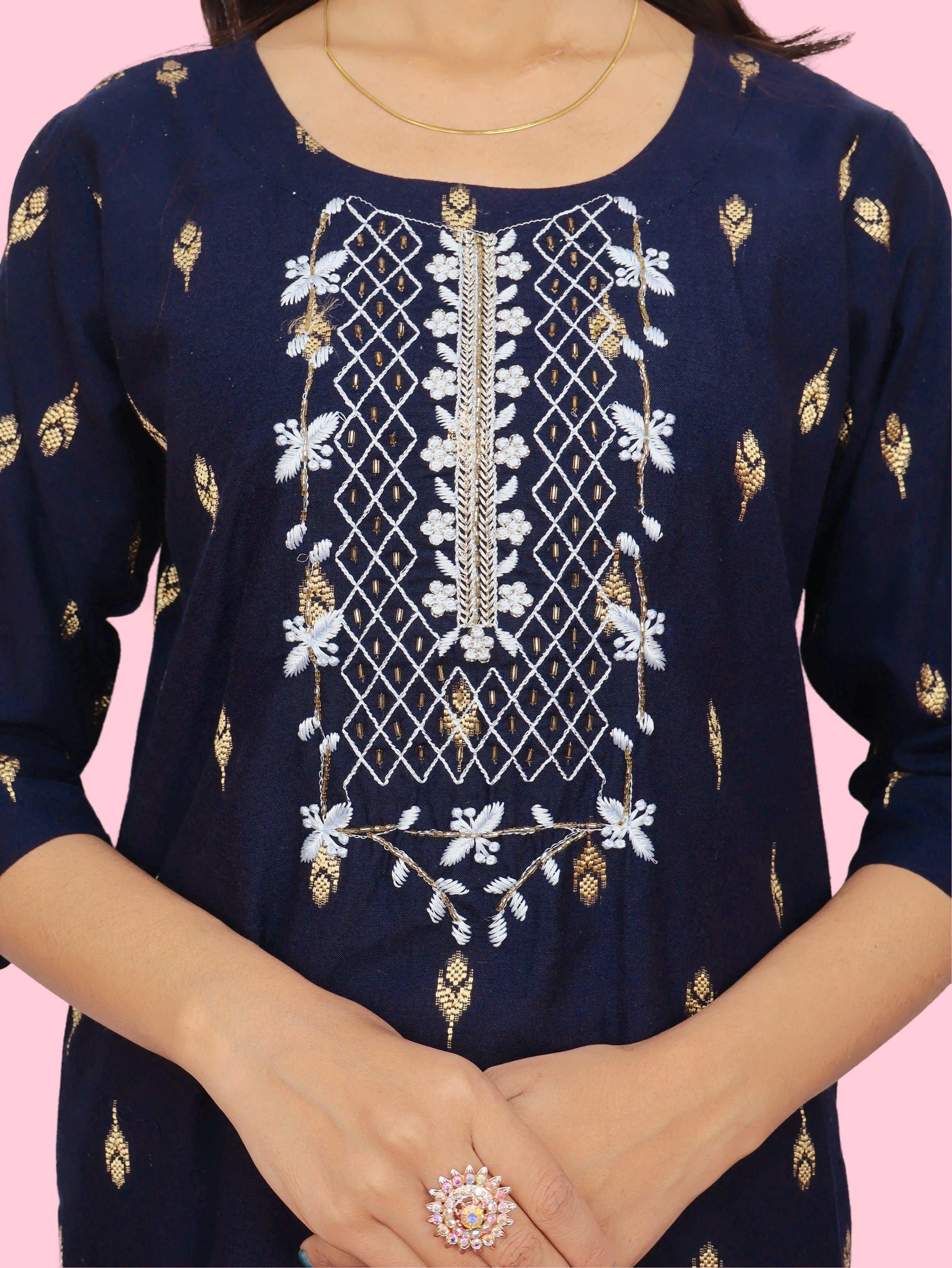 Cotton Kurti with Stunning Embroidered Neck