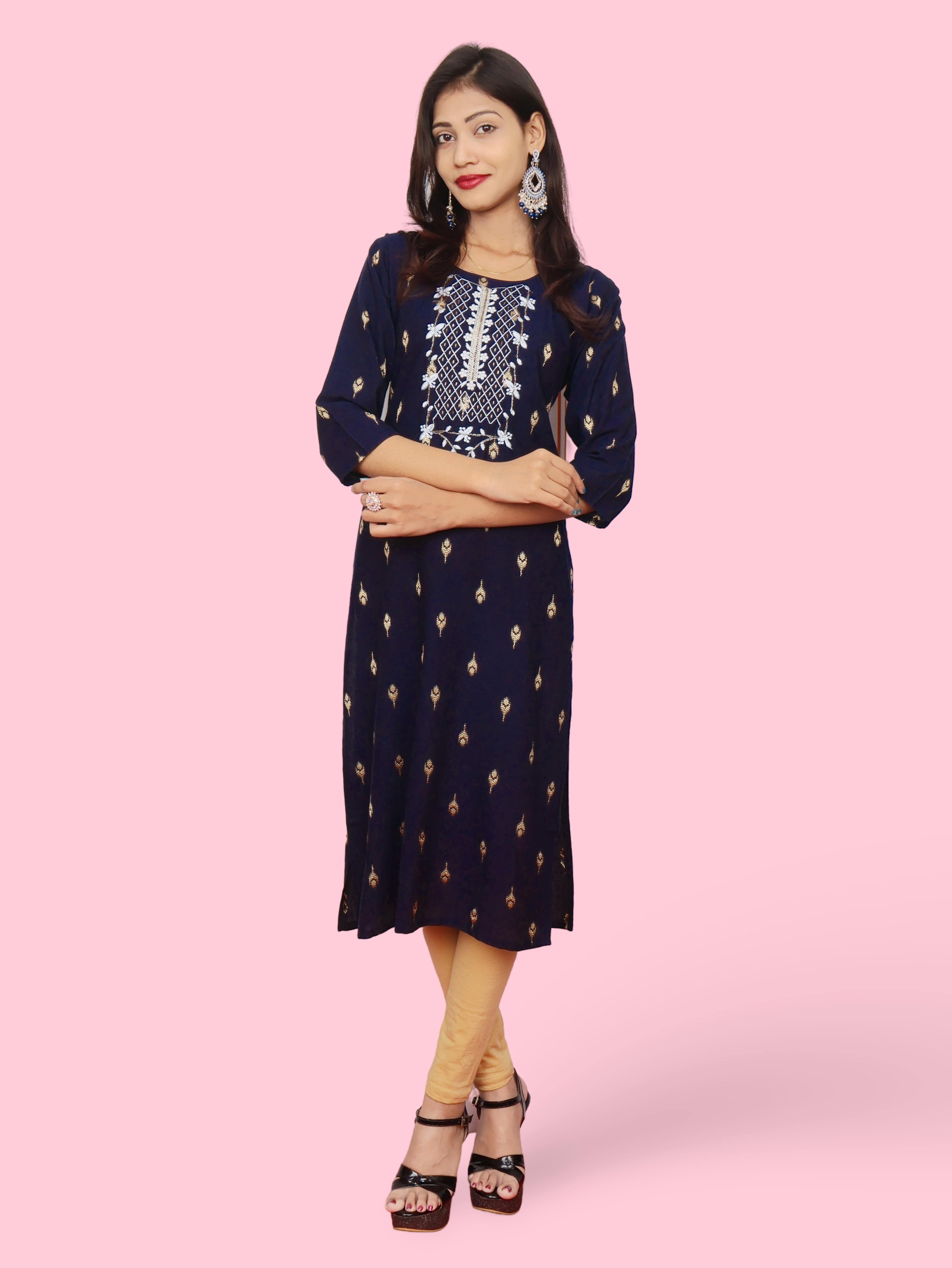 Cotton Kurti with Stunning Embroidered Neck