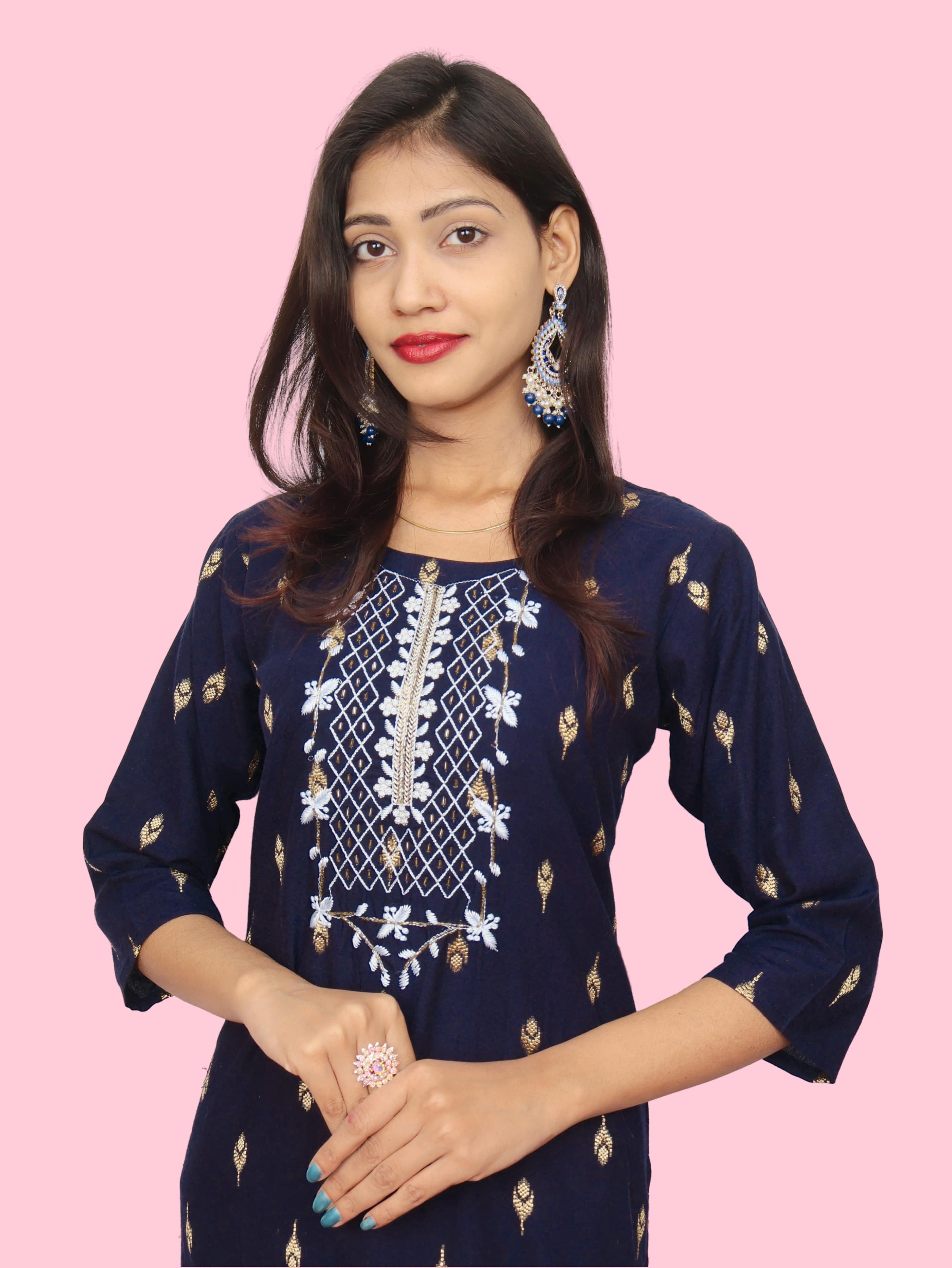 Cotton Kurti with Stunning Embroidered Neck