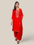 Rayon-Cotton Embroidered Straight Kurti Set with Pant and Dupatta
