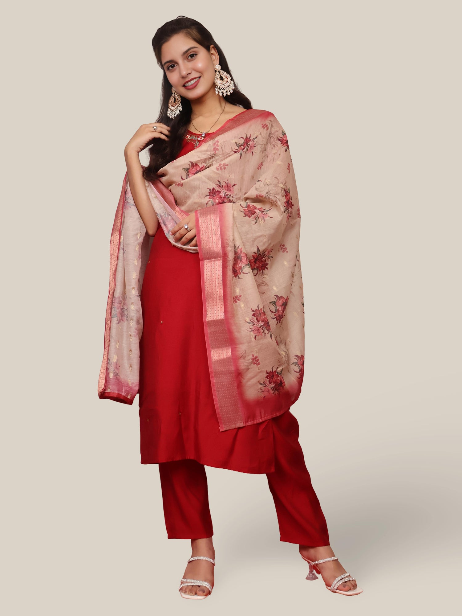 Embroidered Straight Kurta Set with Pant and Dupatta