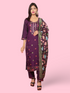 Rayon-Cotton Embroidered Straight Kurti with Pant and Dupatta