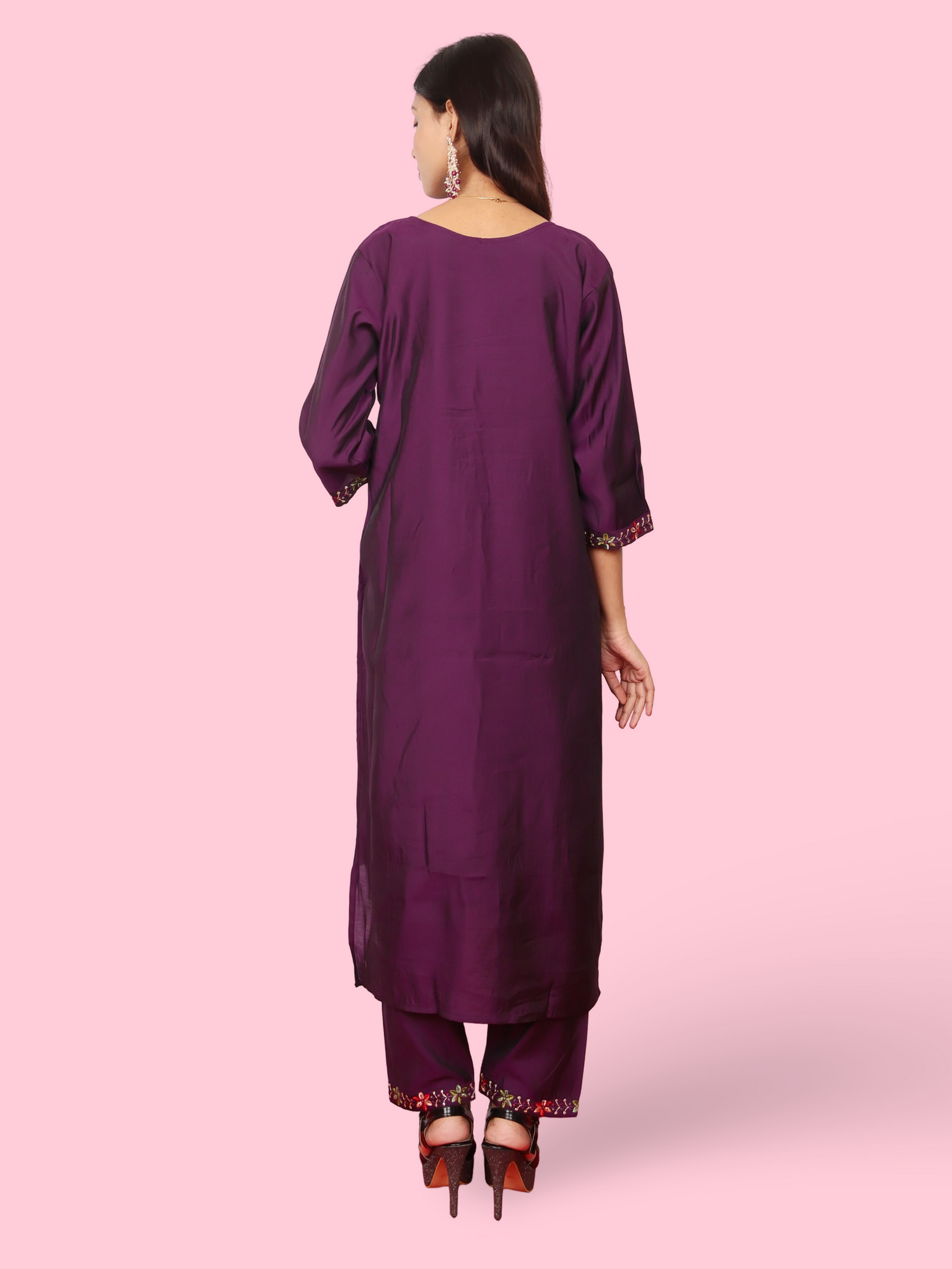 Rayon-Cotton Embroidered Straight Kurti with Pant and Dupatta