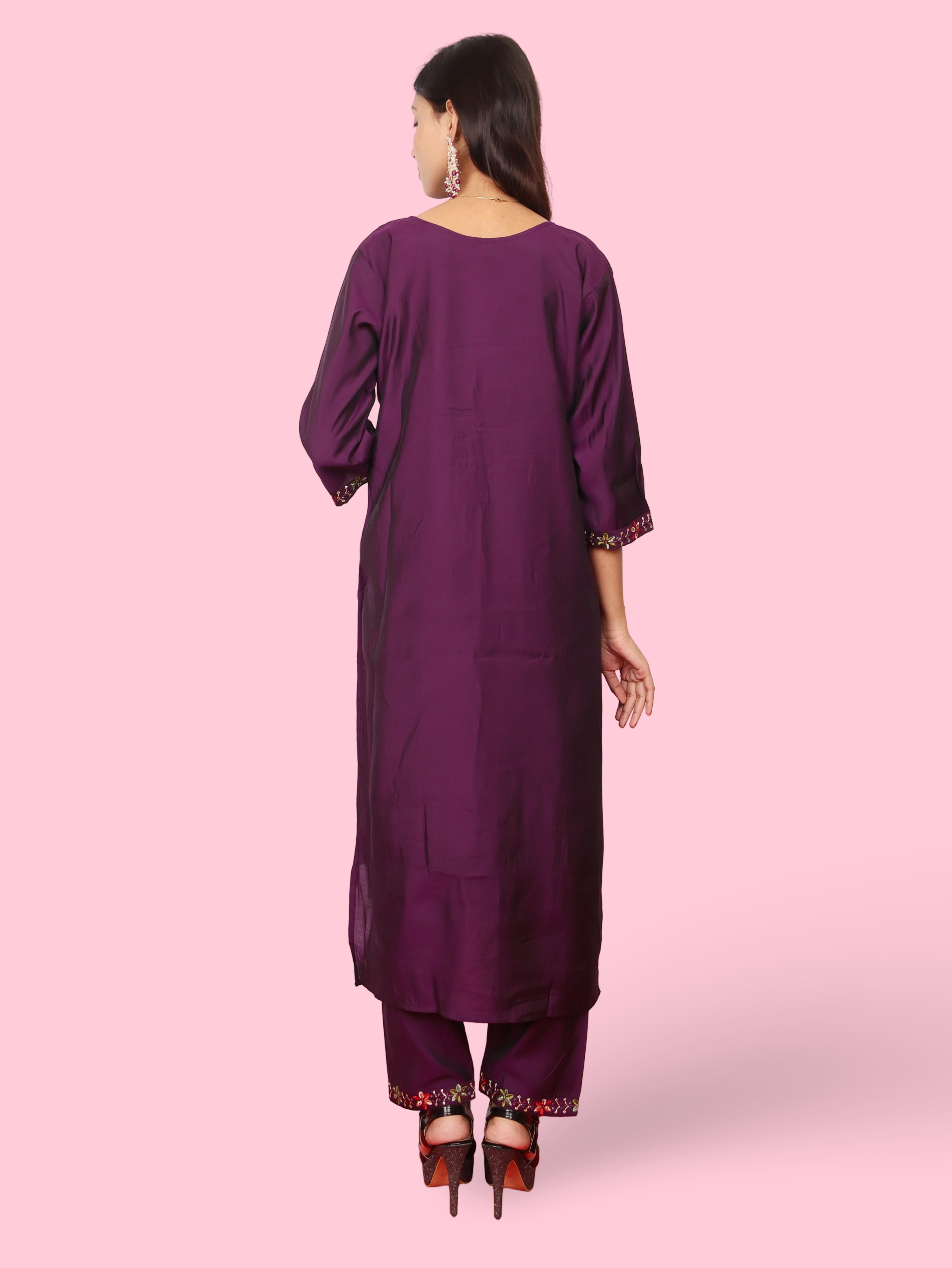 Rayon-Cotton Embroidered Straight Kurti with Pant and Dupatta
