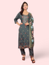 Rayon-Cotton Embroidered Straight Kurti with Pant and Dupatta