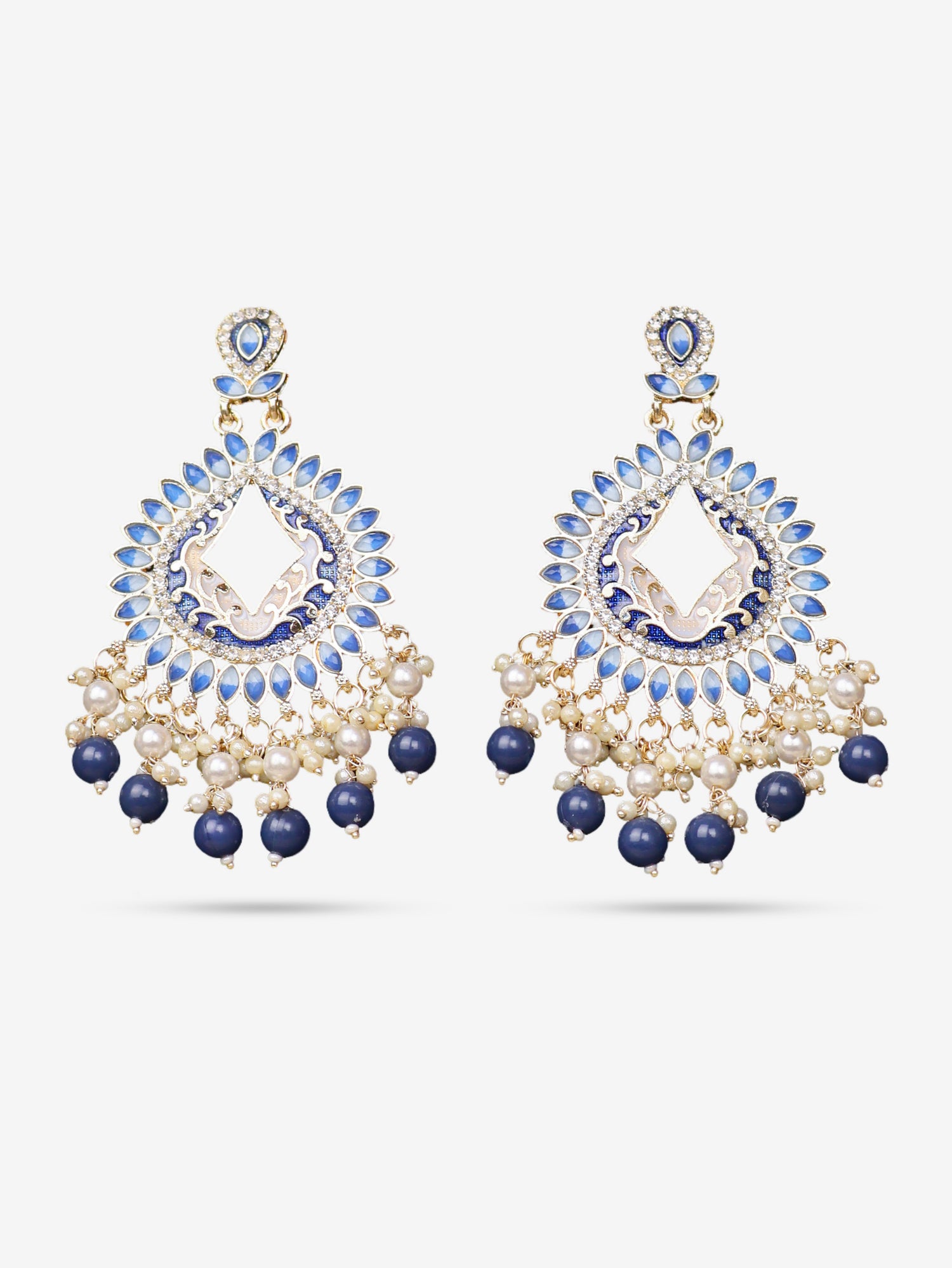 Gold-Toned & Chandbali Earrings with Crystals and Pearls for Women by Shreekama Purple Fashion Jewelry for Party Festival Wedding Occasion in Noida