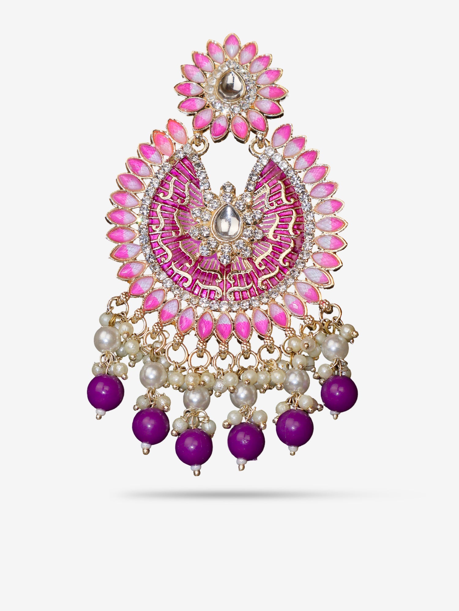 Delicate Pearl & Rhinestone Chandelier Earrings for Women by Shreekama Purple Fashion Jewelry for Party Festival Wedding Occasion in Noida