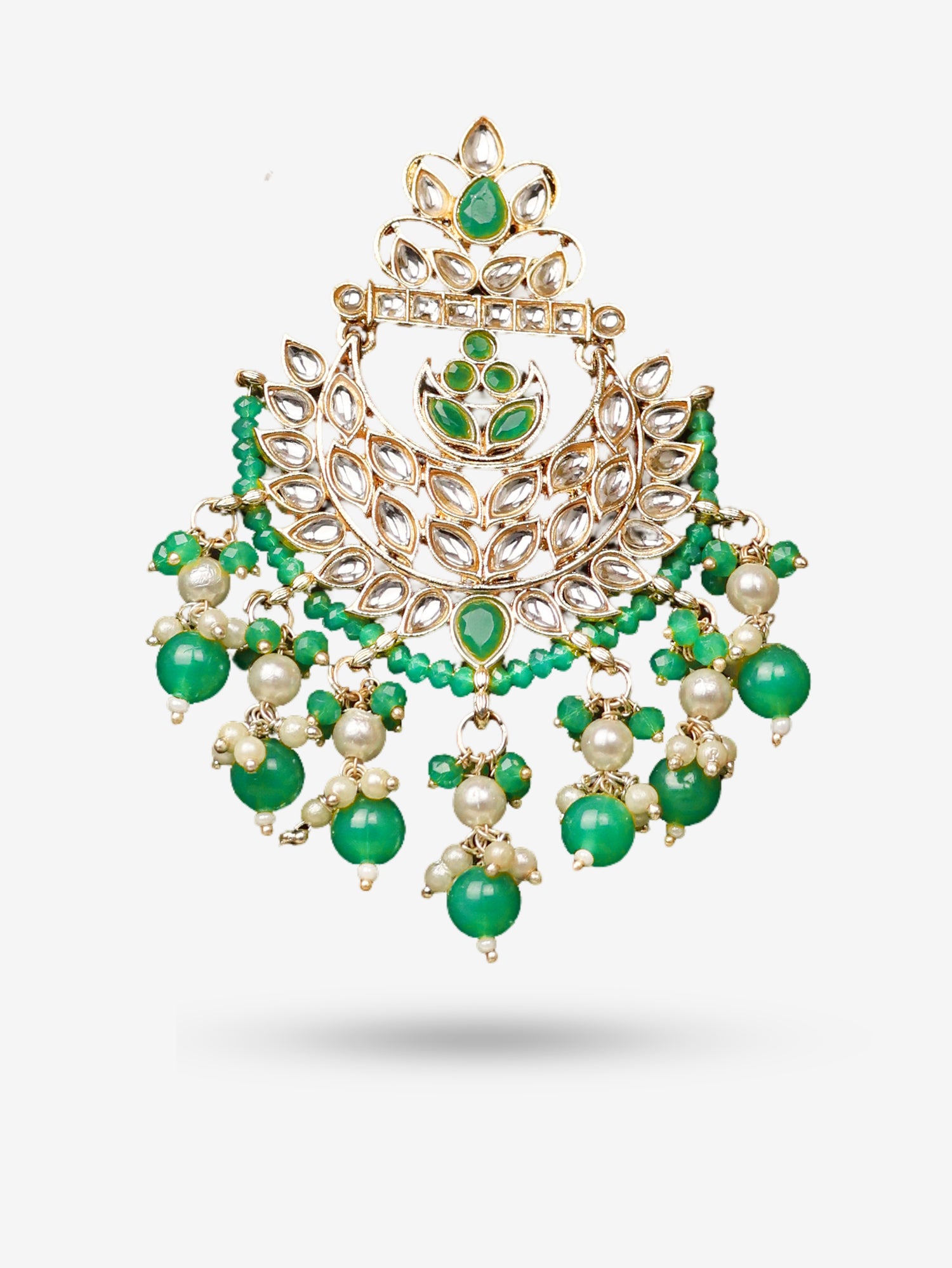 Kundan & Pearl Drop Earrings with Textured Detailing for Women by Shreekama Green Fashion Jewelry for Party Festival Wedding Occasion in Noida