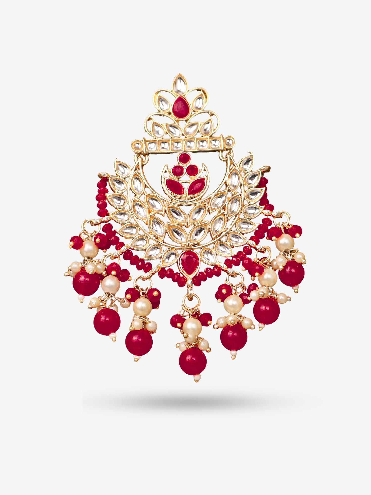 Kundan & Pearl Drop Earrings with Textured Detailing for Women by Shreekama Maroon Fashion Jewelry for Party Festival Wedding Occasion in Noida